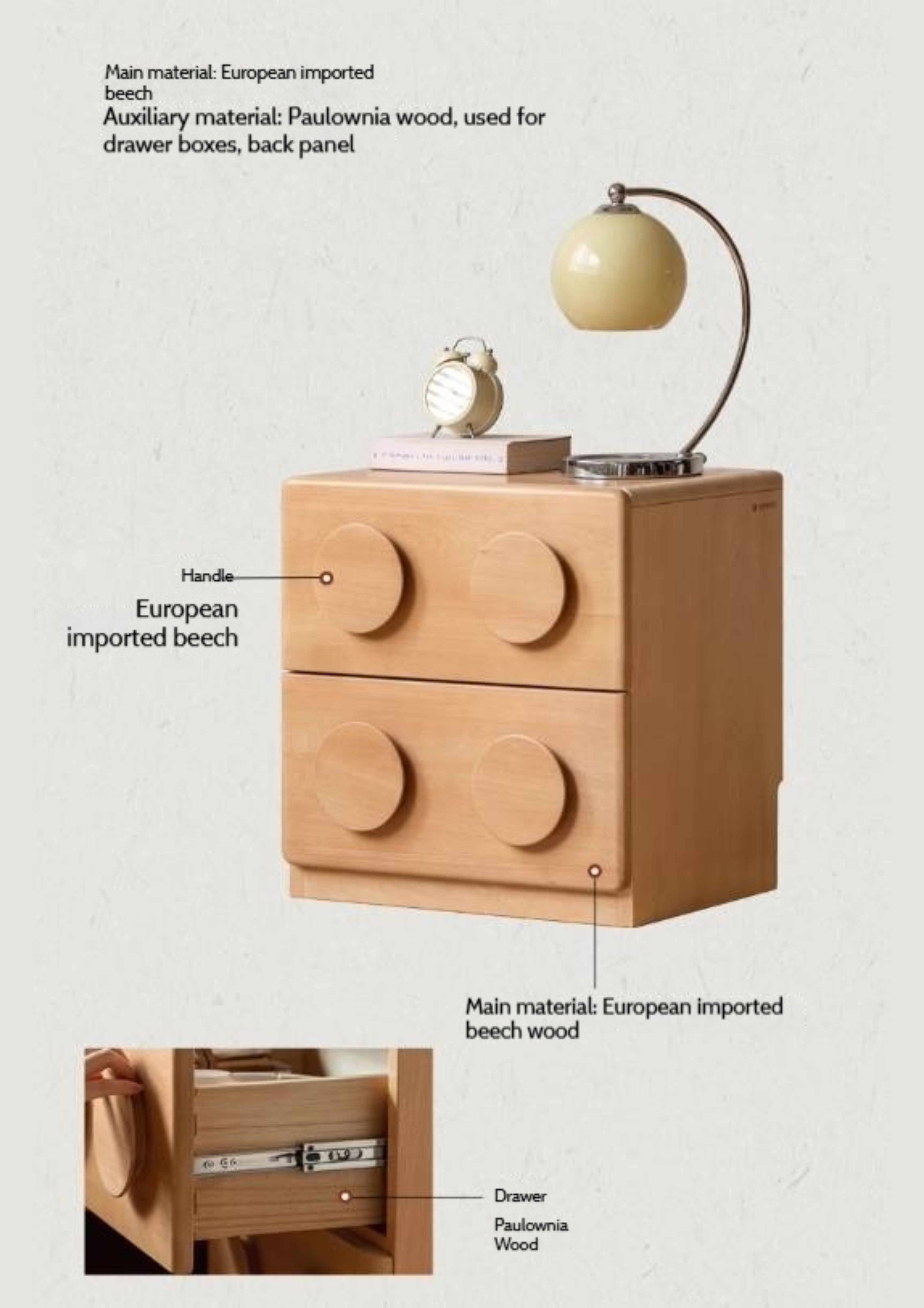 Beech Solid Wood Log Style Nightstand