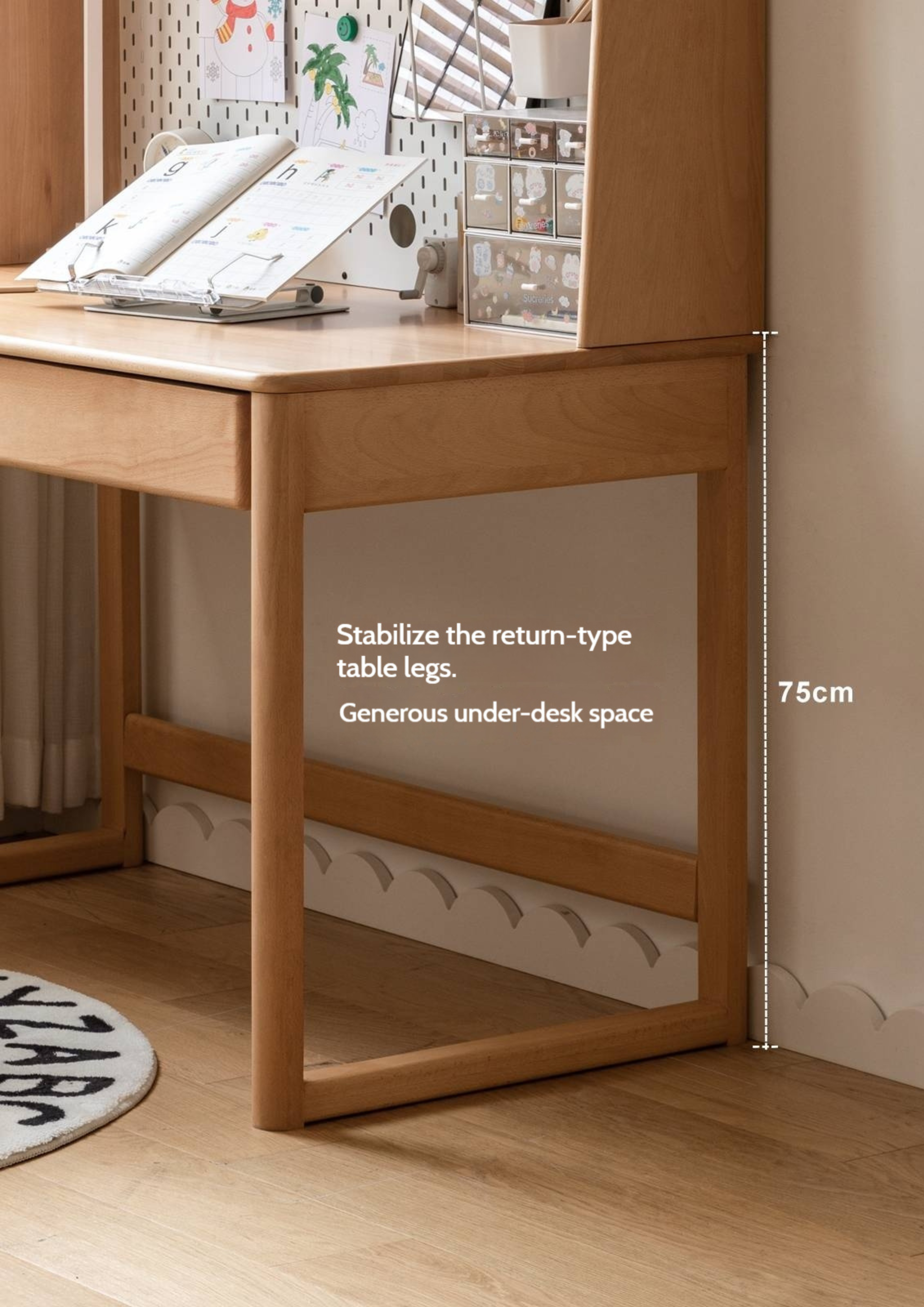 Beech Solid Wood Children's Study Desk Bookshelf Integrated