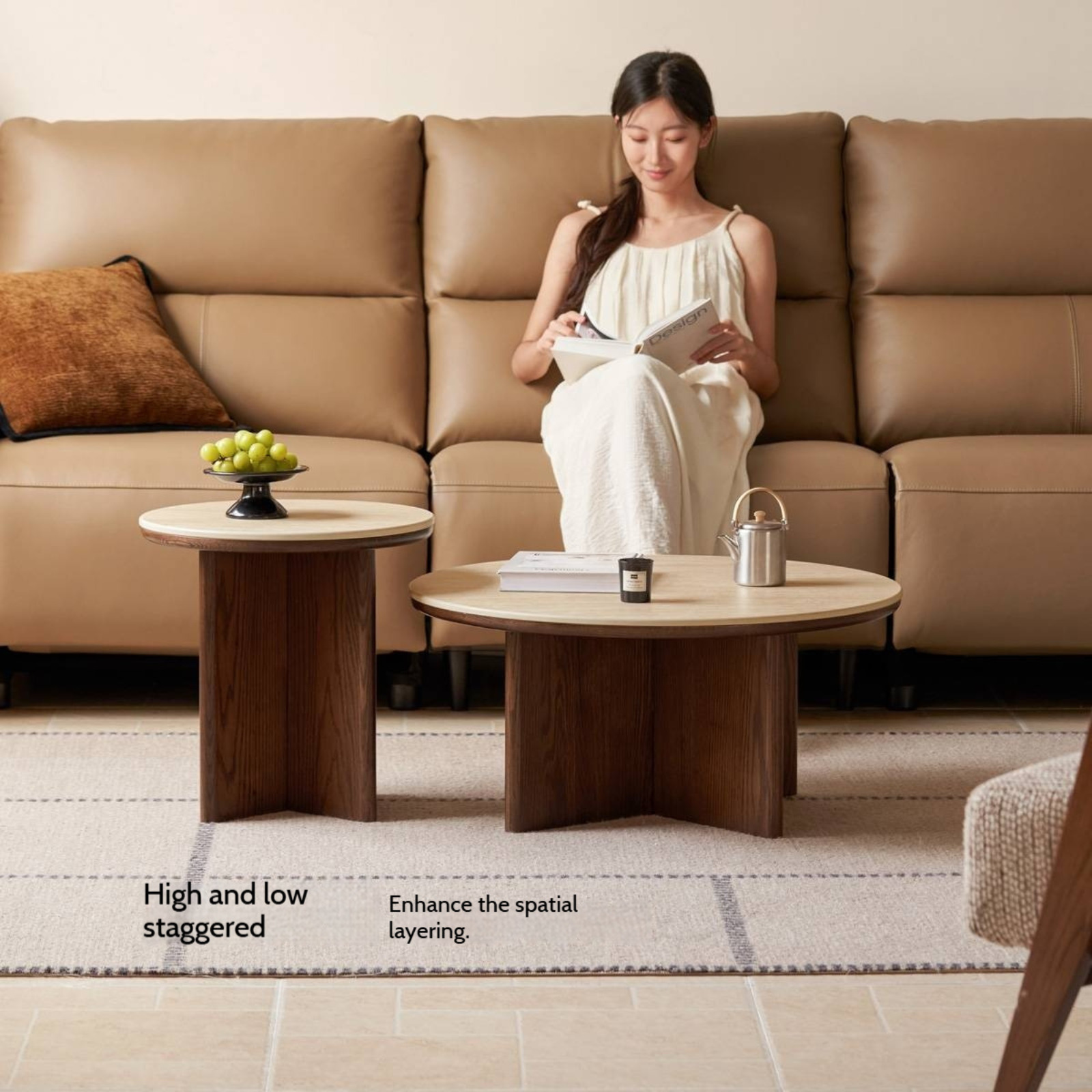 Oak Solid Wood Italian Light Luxury Style Slab Round Table