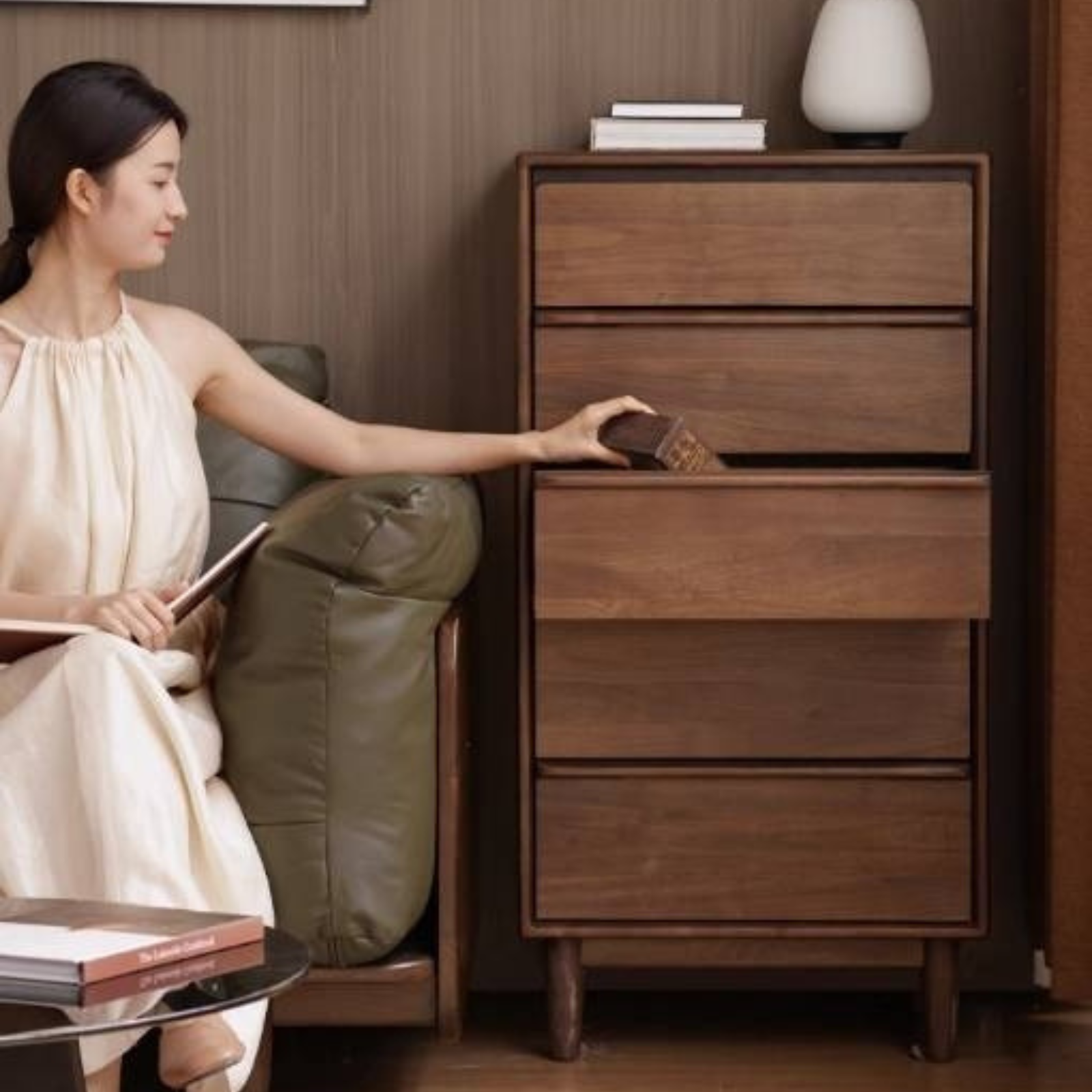 Black Walnut Solid Wood Cabinet Italian Light Luxury Chest of Drawers