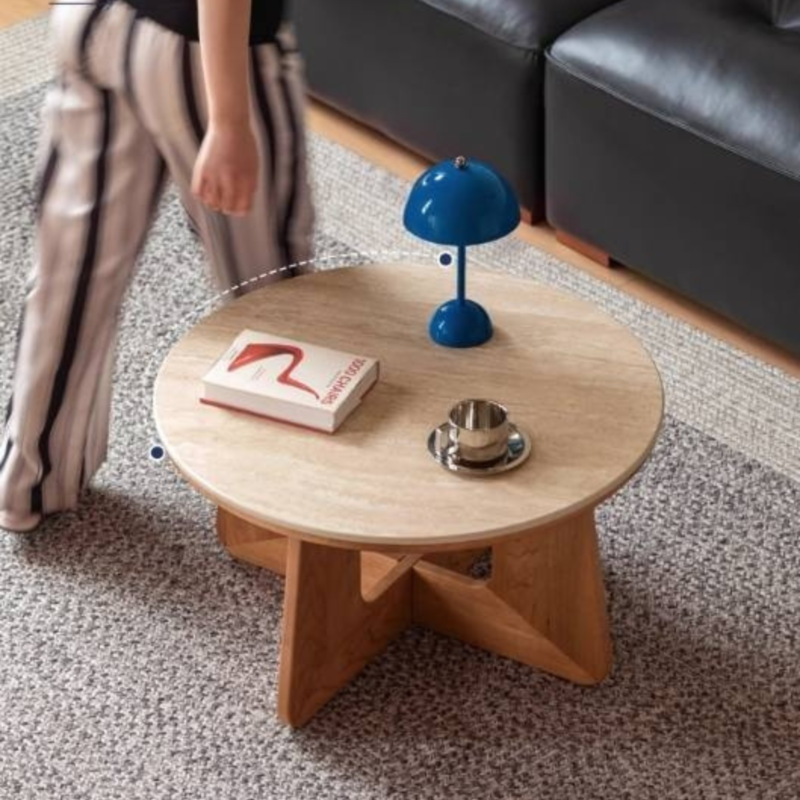 Cherry Solid Wood Rock Plate Round Coffee Table