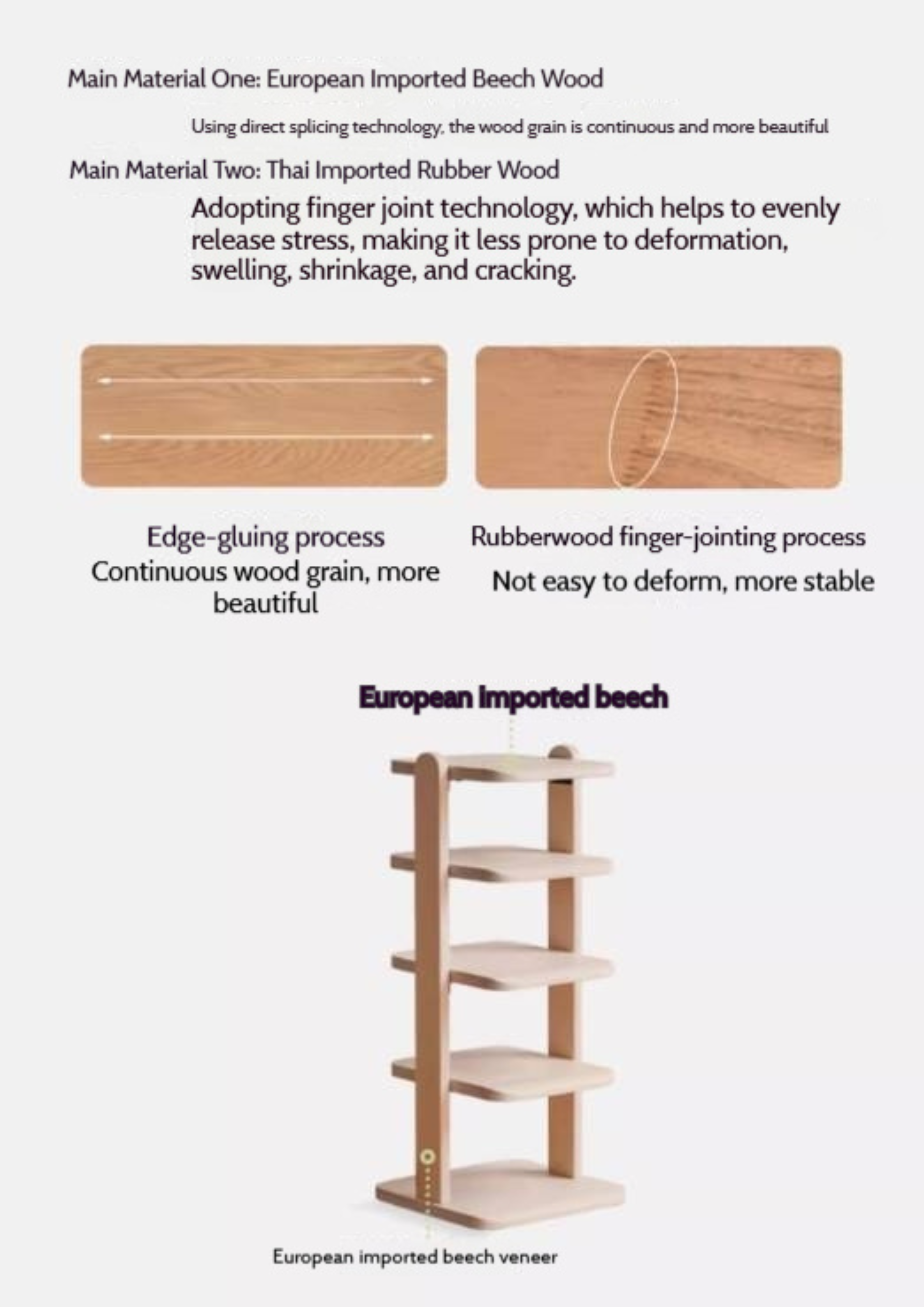 Beech, Solid Rubber Wood Narrow Shoe Rack