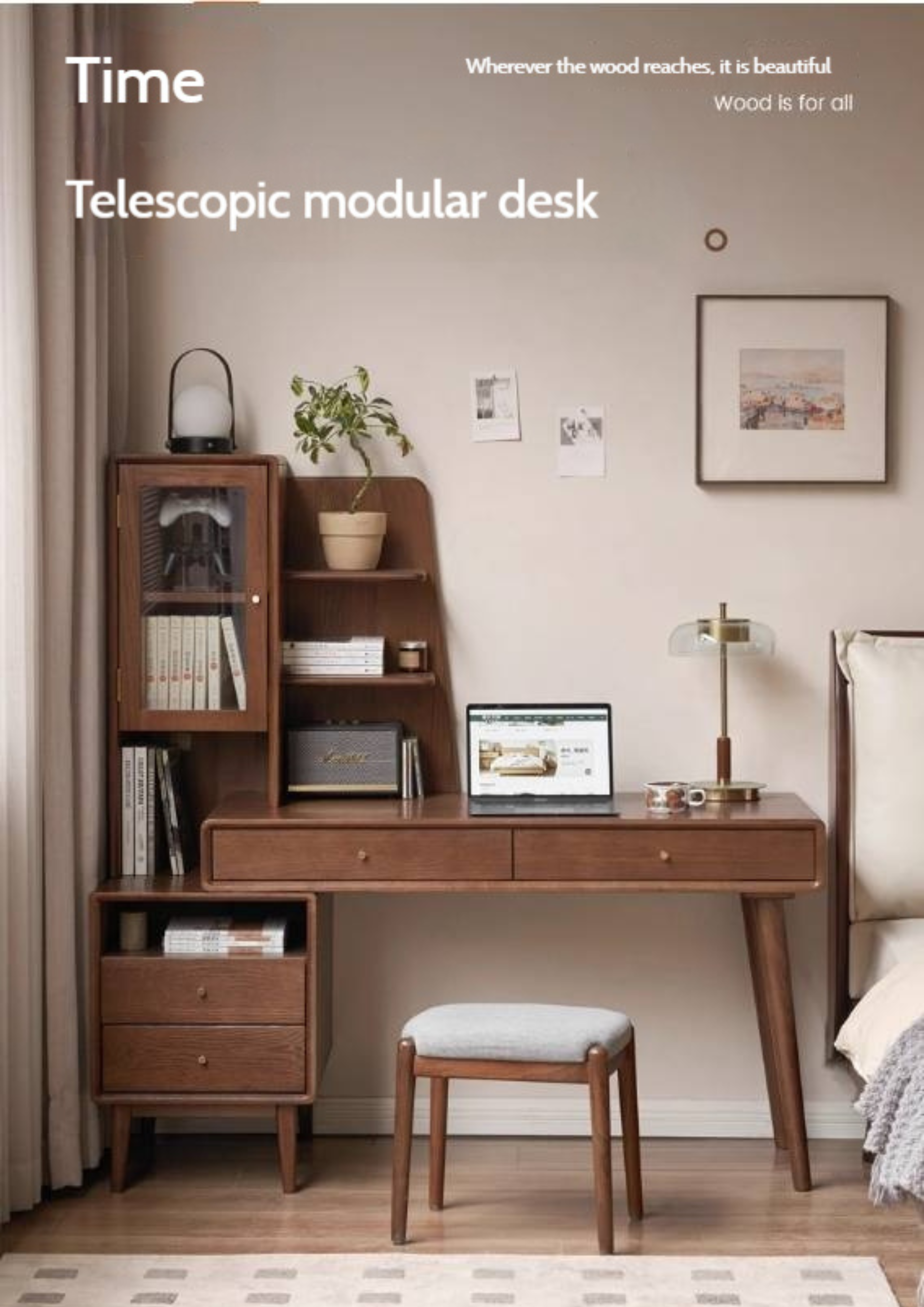 Oak Solid Wood Extendable Computer Desk