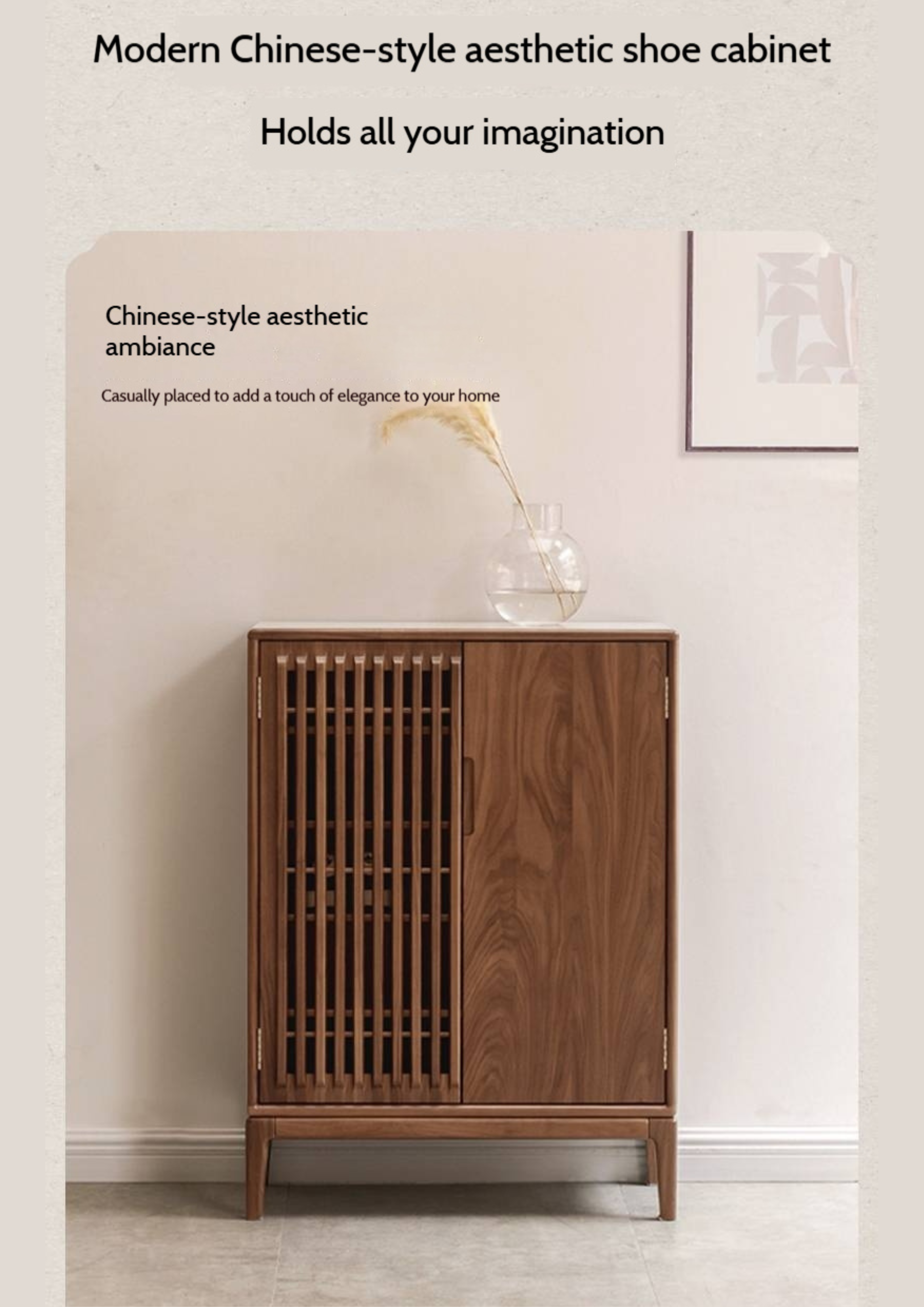 Black Walnut, Ash Two Door Shoe Cabinet Entrance