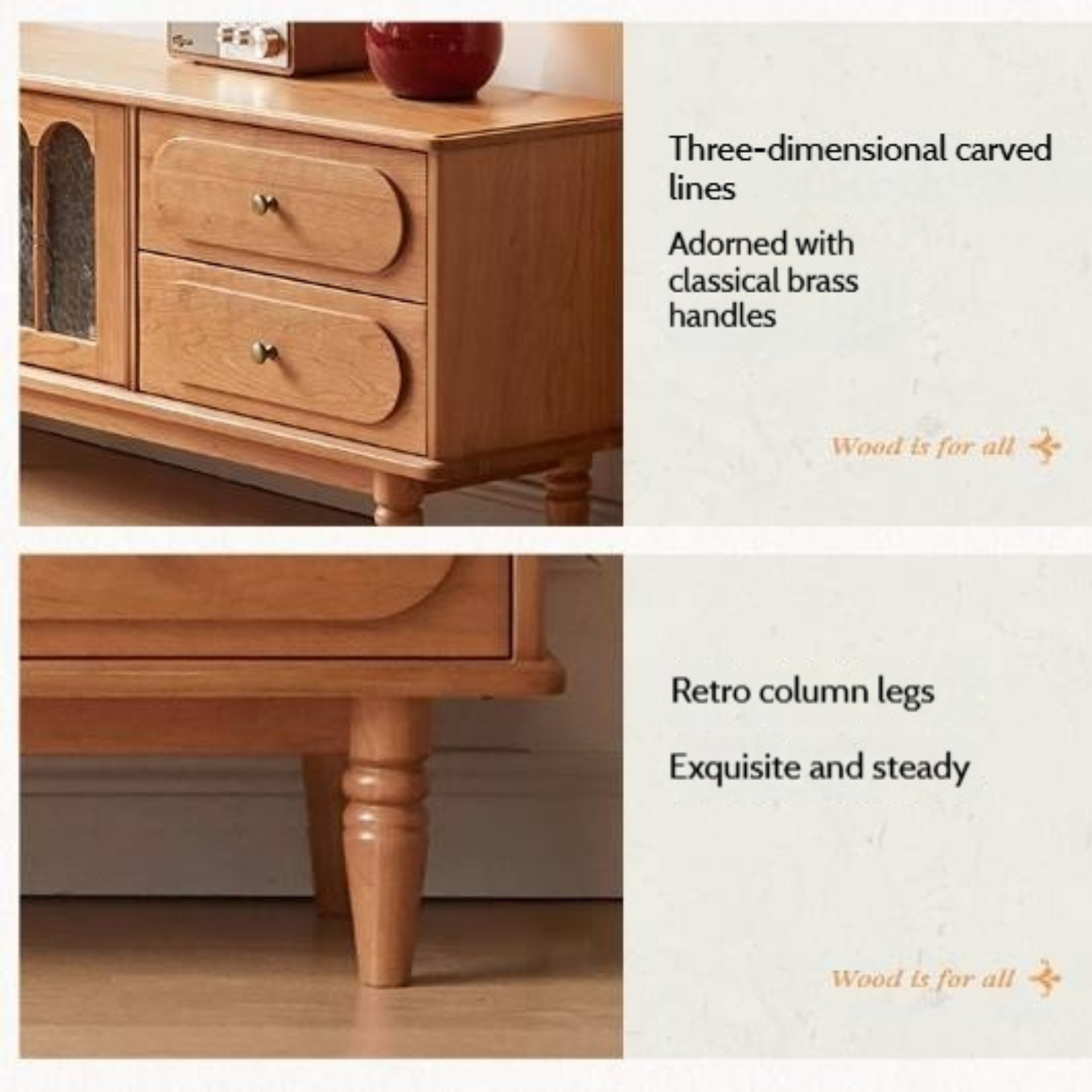 Cherry Solid Wood Style French Retro TV Stand