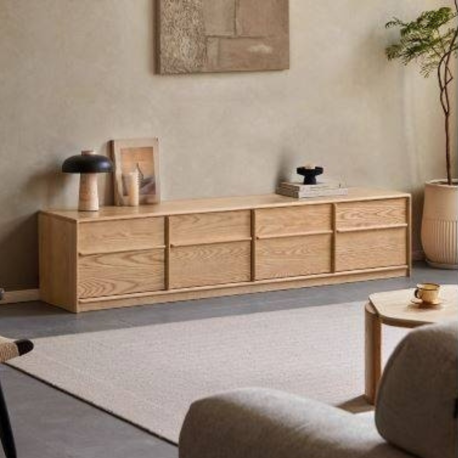 Ash Solid Wood Wabi-Sabi Style TV Cabinet