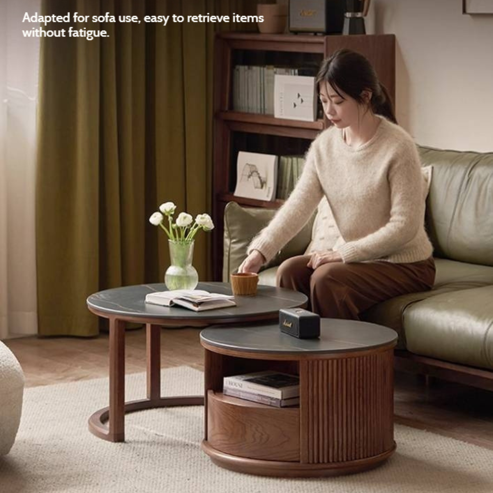 Oak Solid Wood Italian Light Luxury Rock Plate Coffee Table