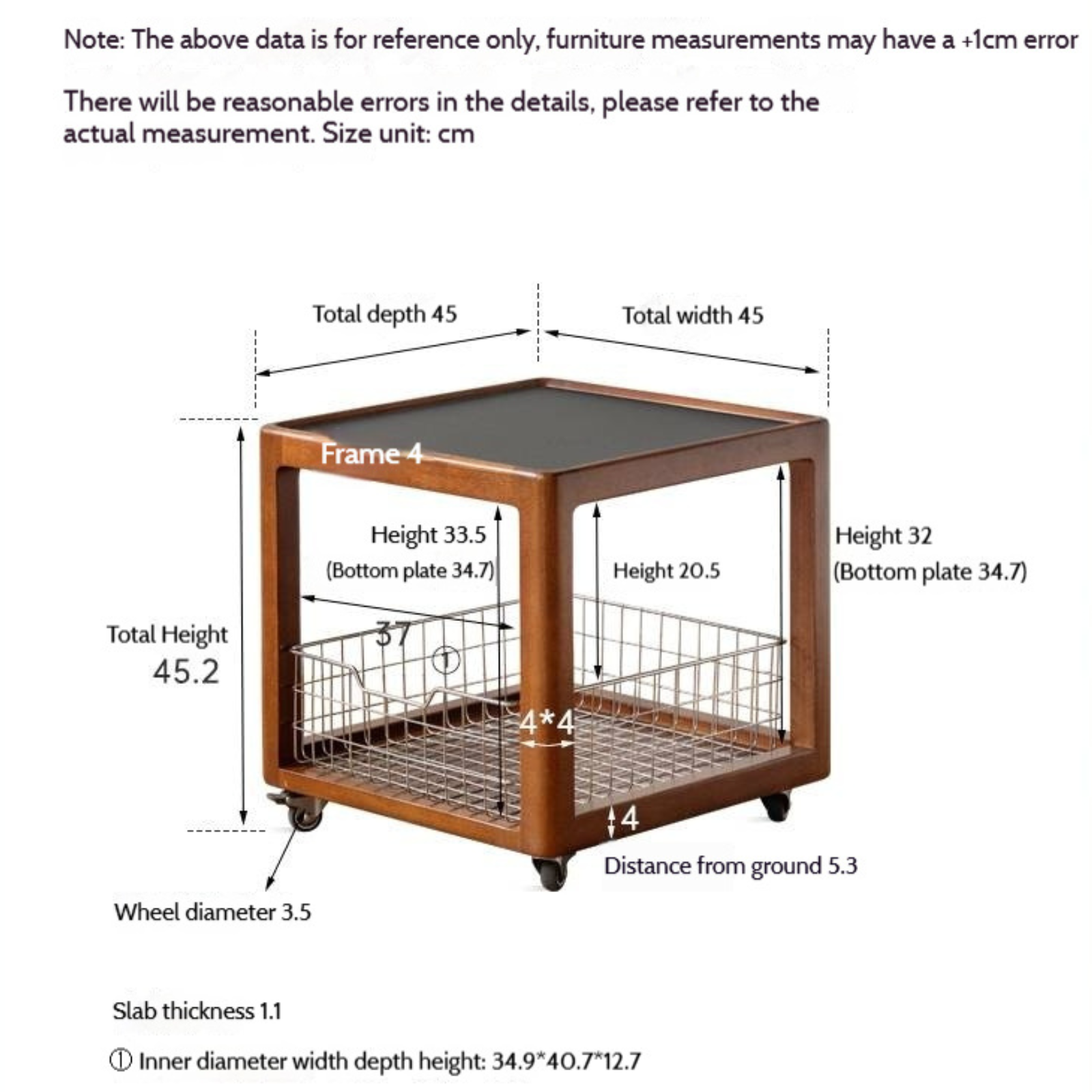 Poplar Solid Wood Movable Vintage Slab Side Table
