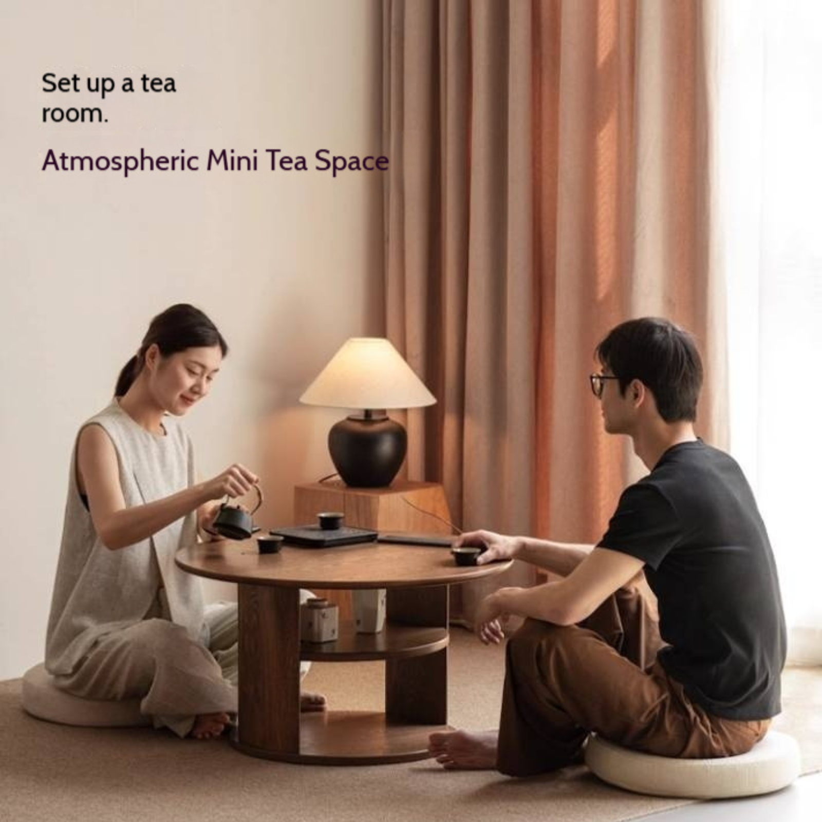 Ash Solid Wood Dual Use Round Coffee Table