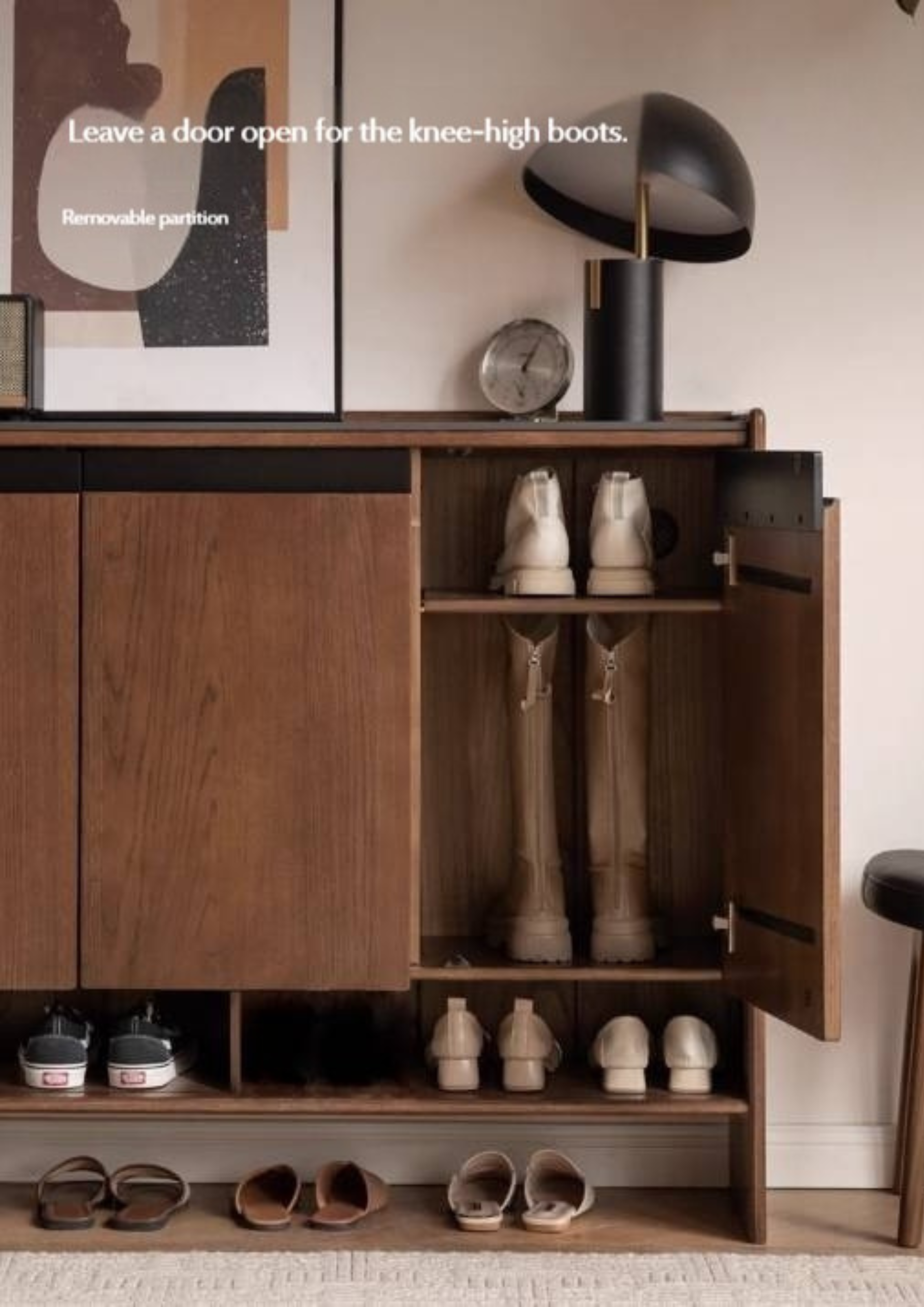 Oak Solid Wood Modern Rock Board Shoe Cabinet