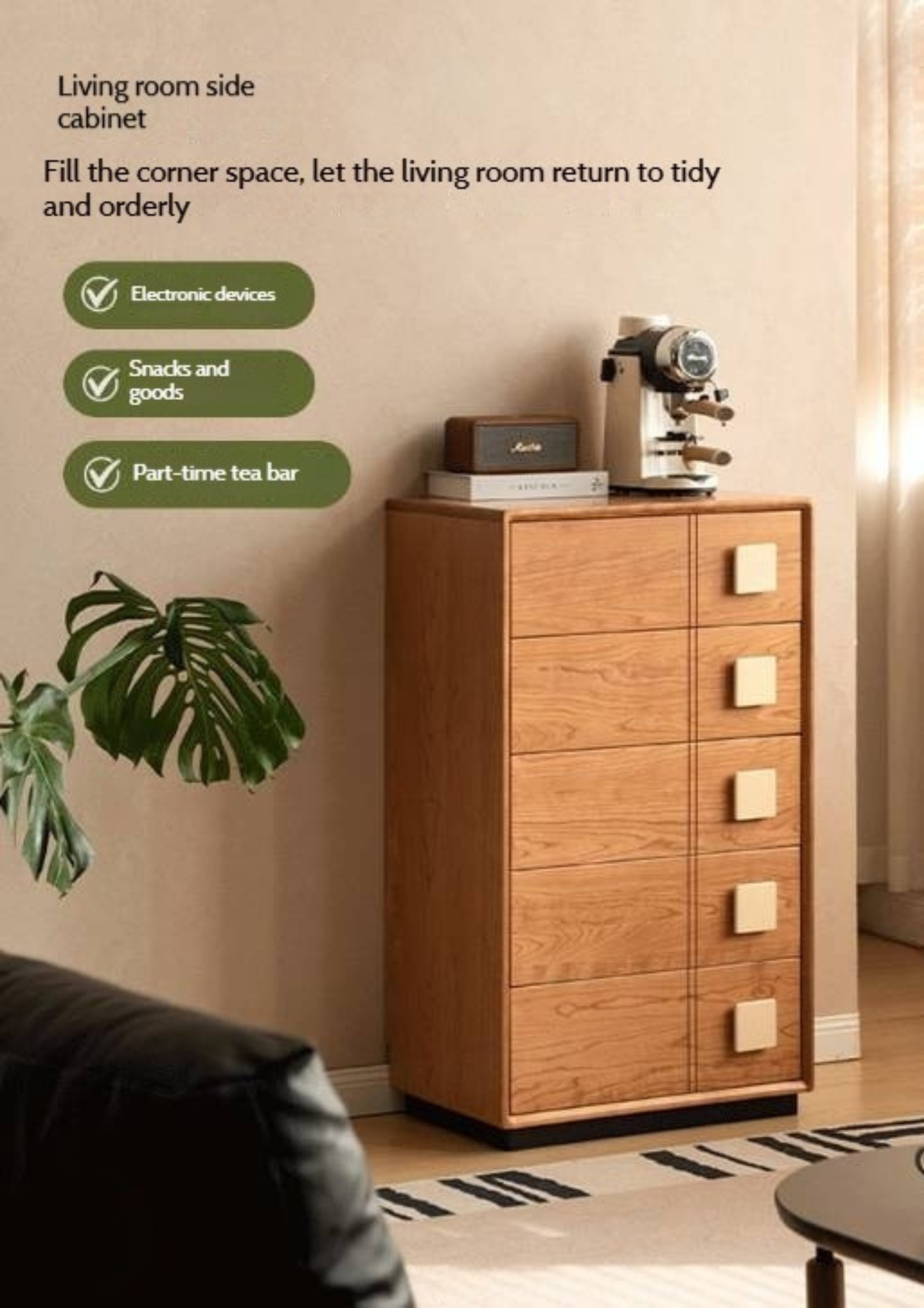 Cherry Solid Wood Retro Five-Drawer Chest