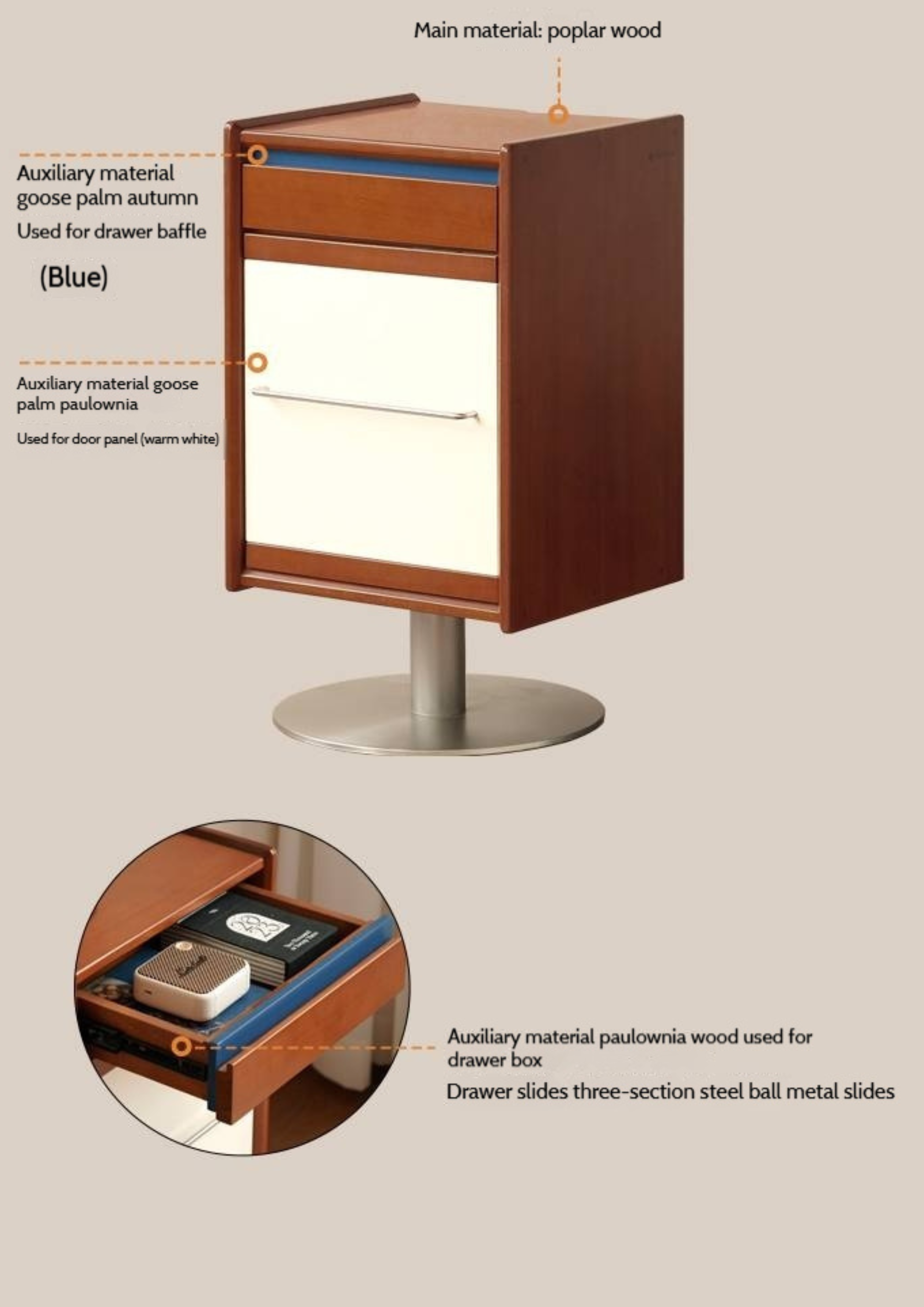 Poplar Solid Wood Vintage Side Table