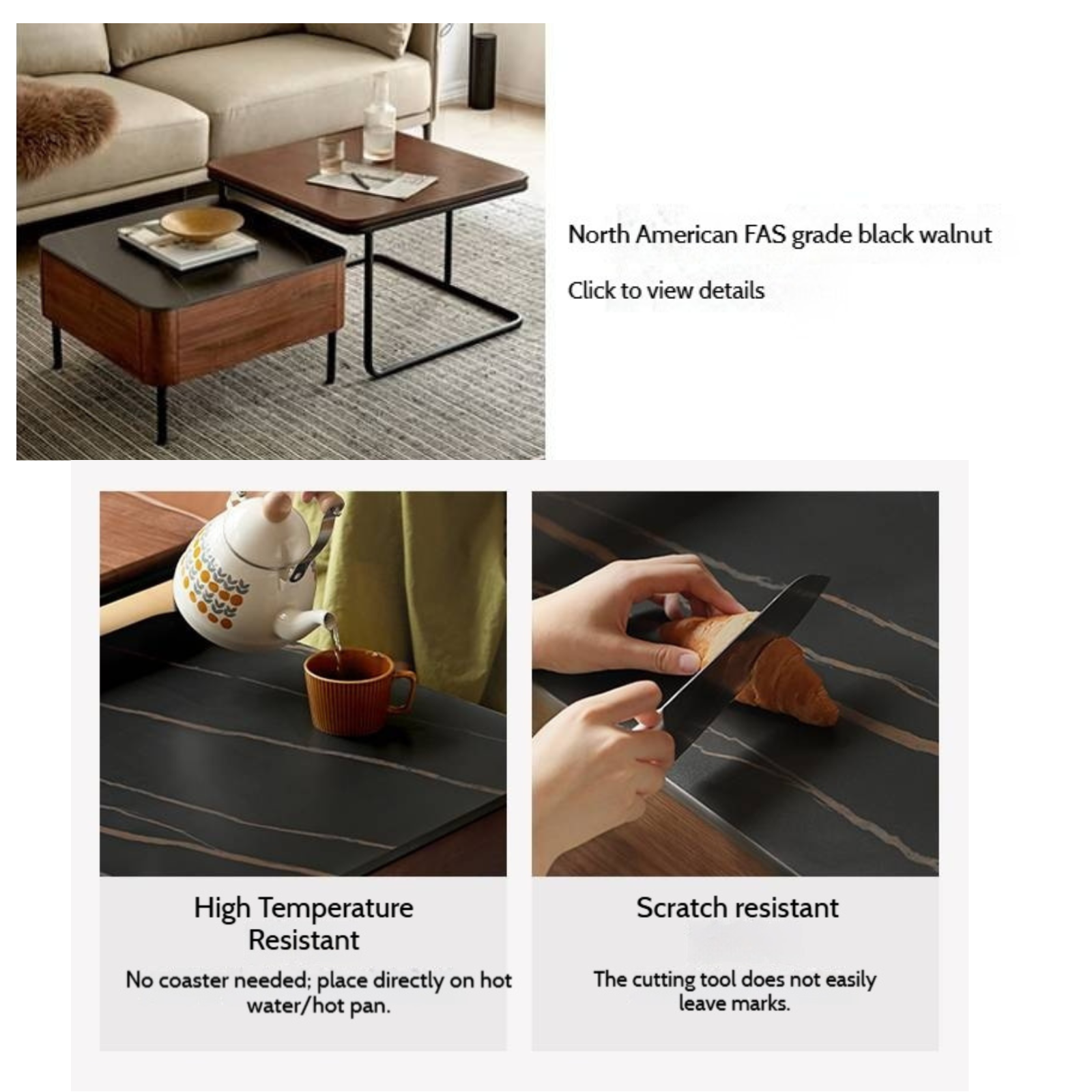 Sandalwood Solid Wood Italian Light Luxury Rock Plate Tea Table