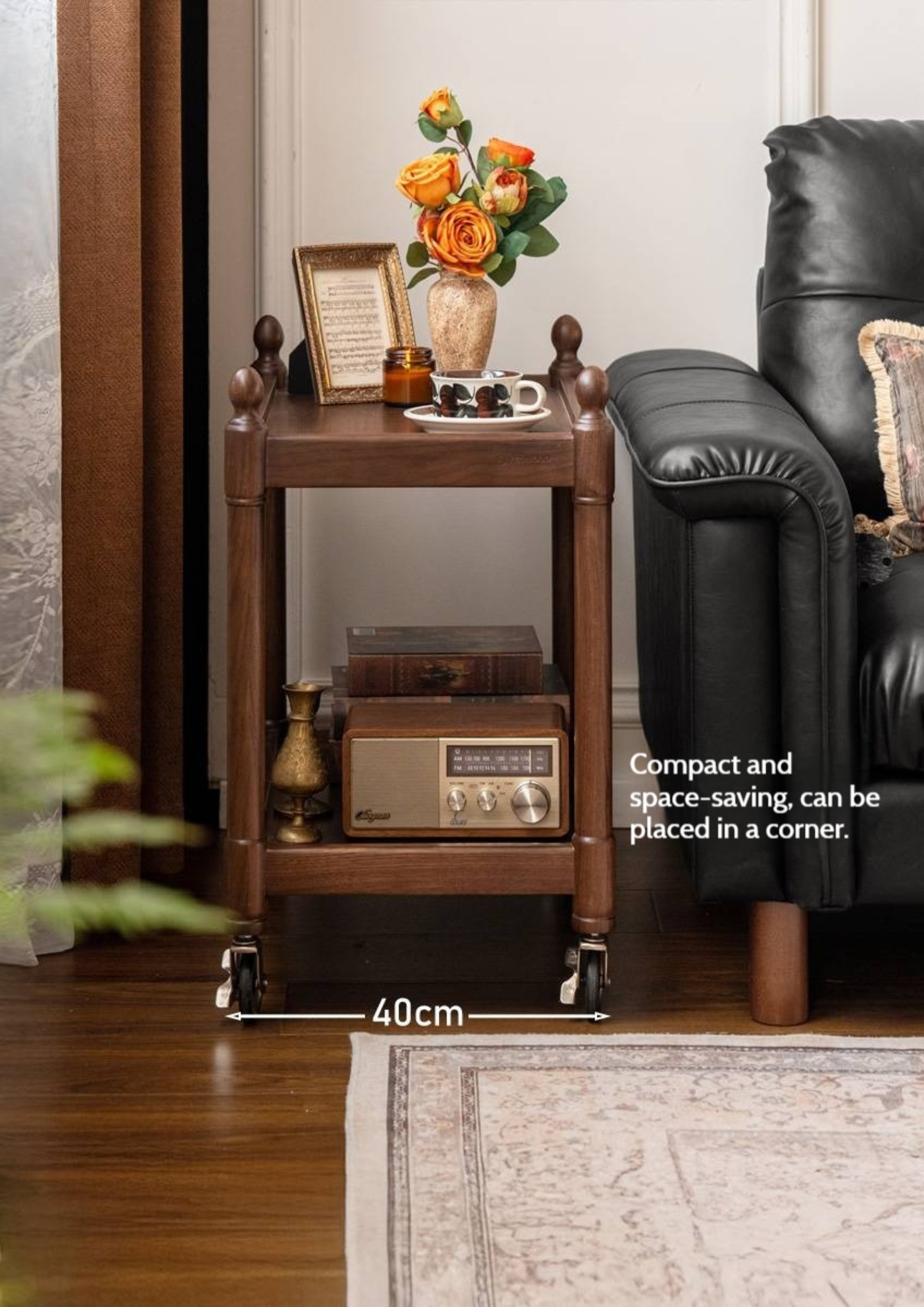 Black Walnut Solid Wood American Retro Mobile Side Table