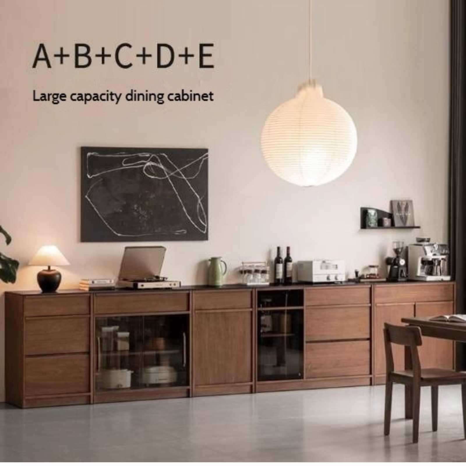 Black Walnut, Ash Solid Wood Light Luxury Style Rock Board Sideboard