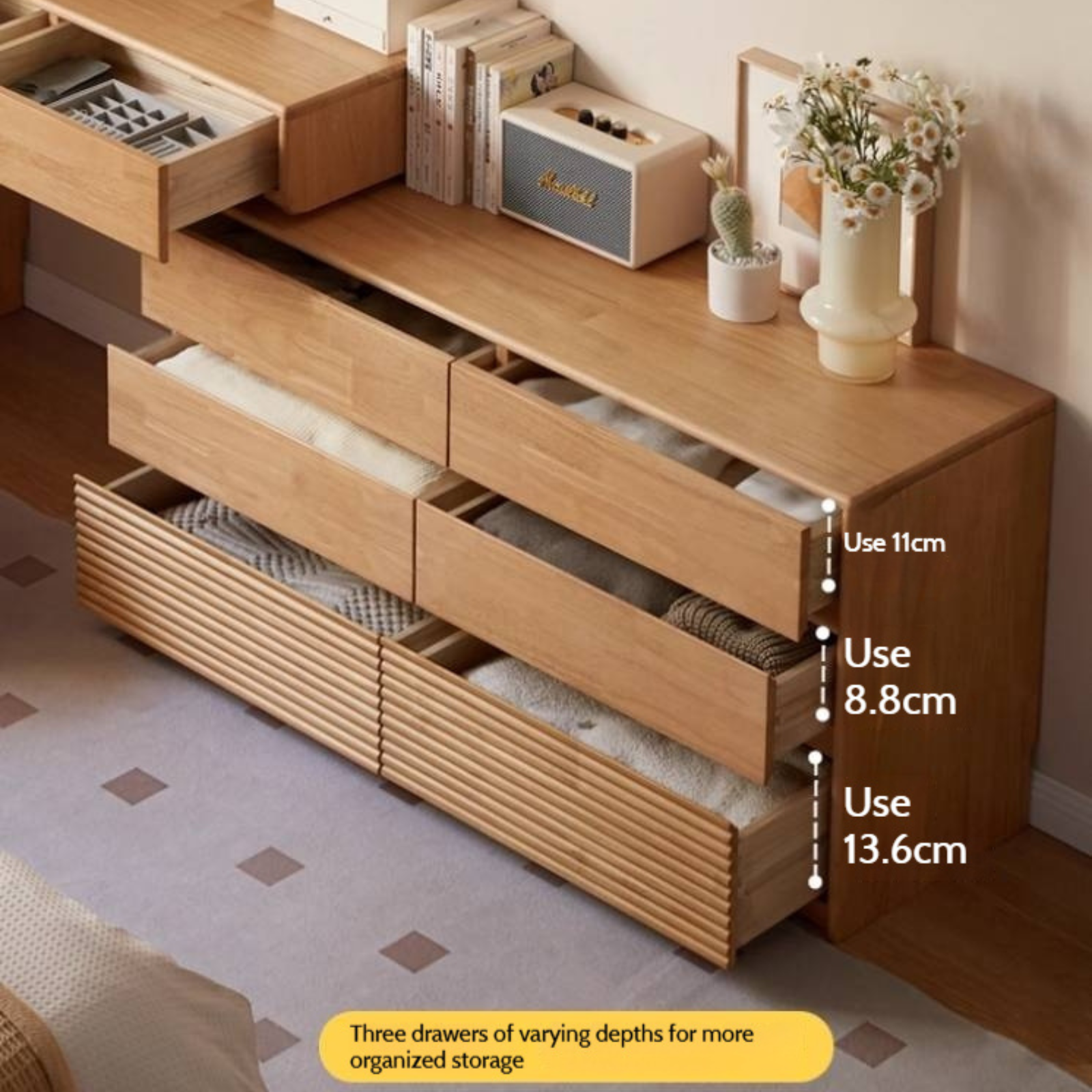 Solid Rubberwood Telescopic Vanity Table