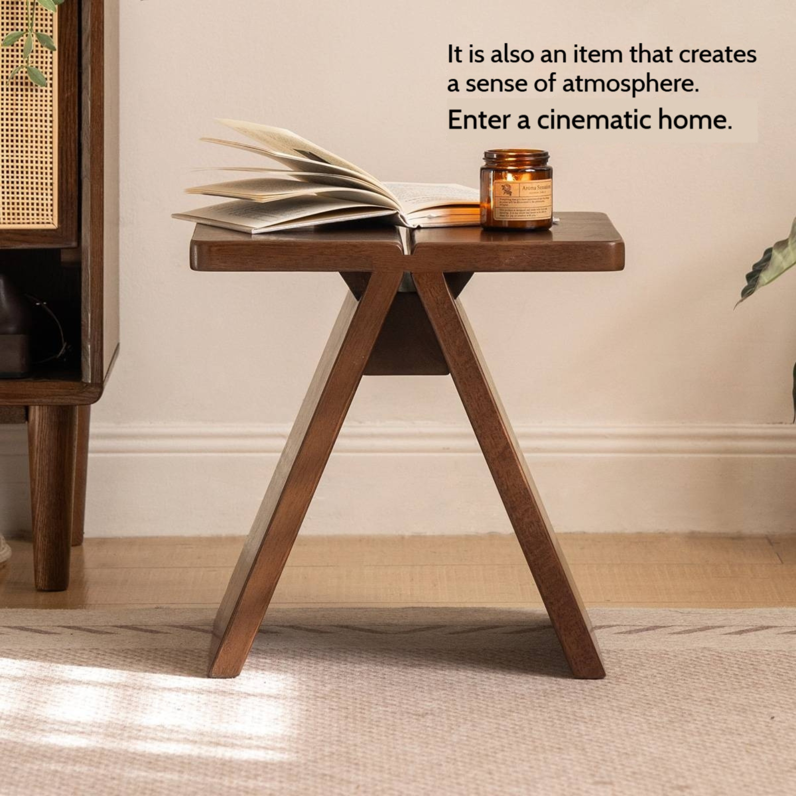 Solid Rubberwood Modern Minimalist Square Shoe Changing Stool