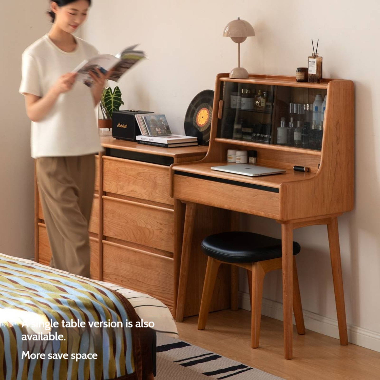 Cherry Solid Wood Multifunctional Vanity Table