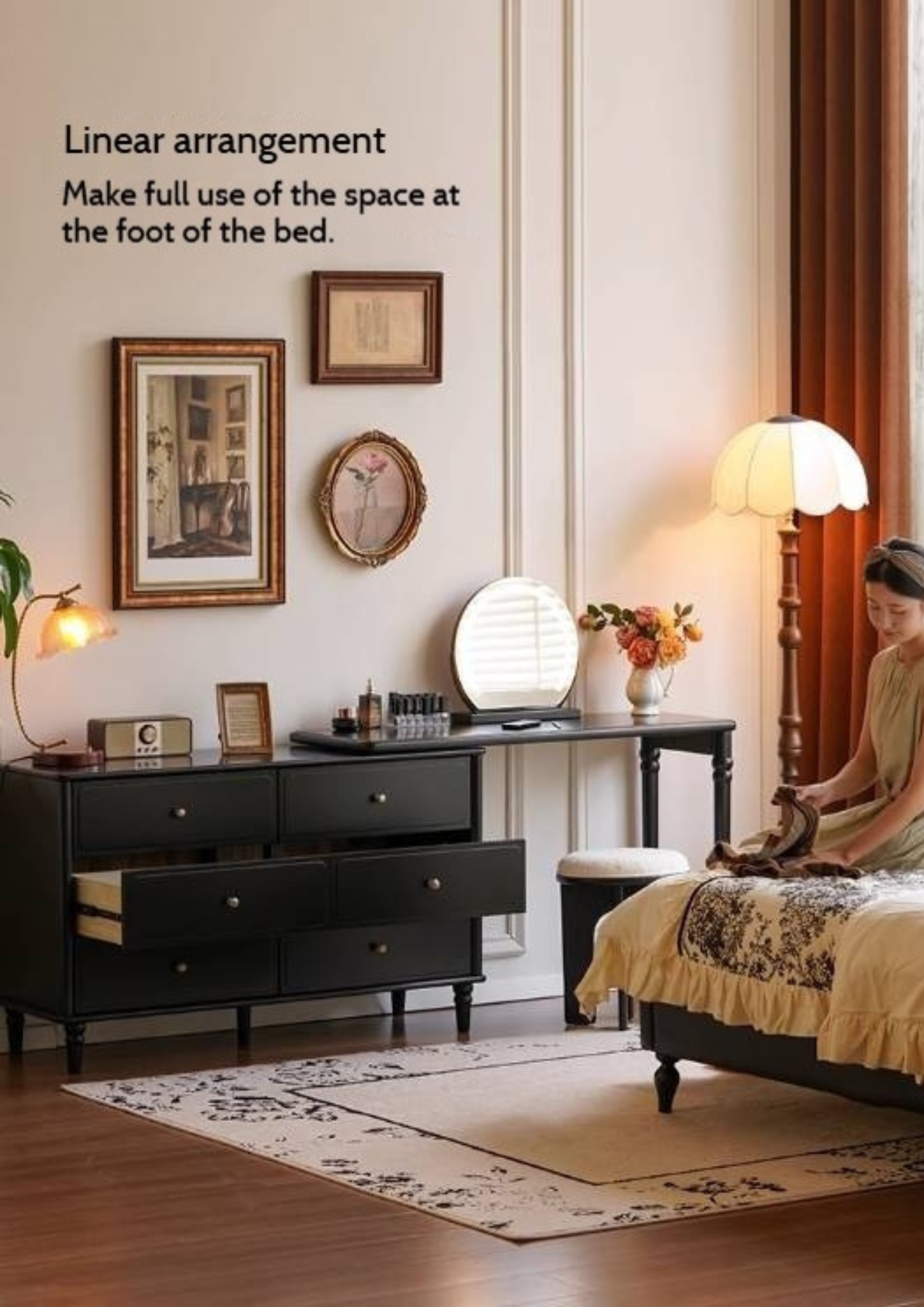 Solid Rubberwood French Retro Makeup Table