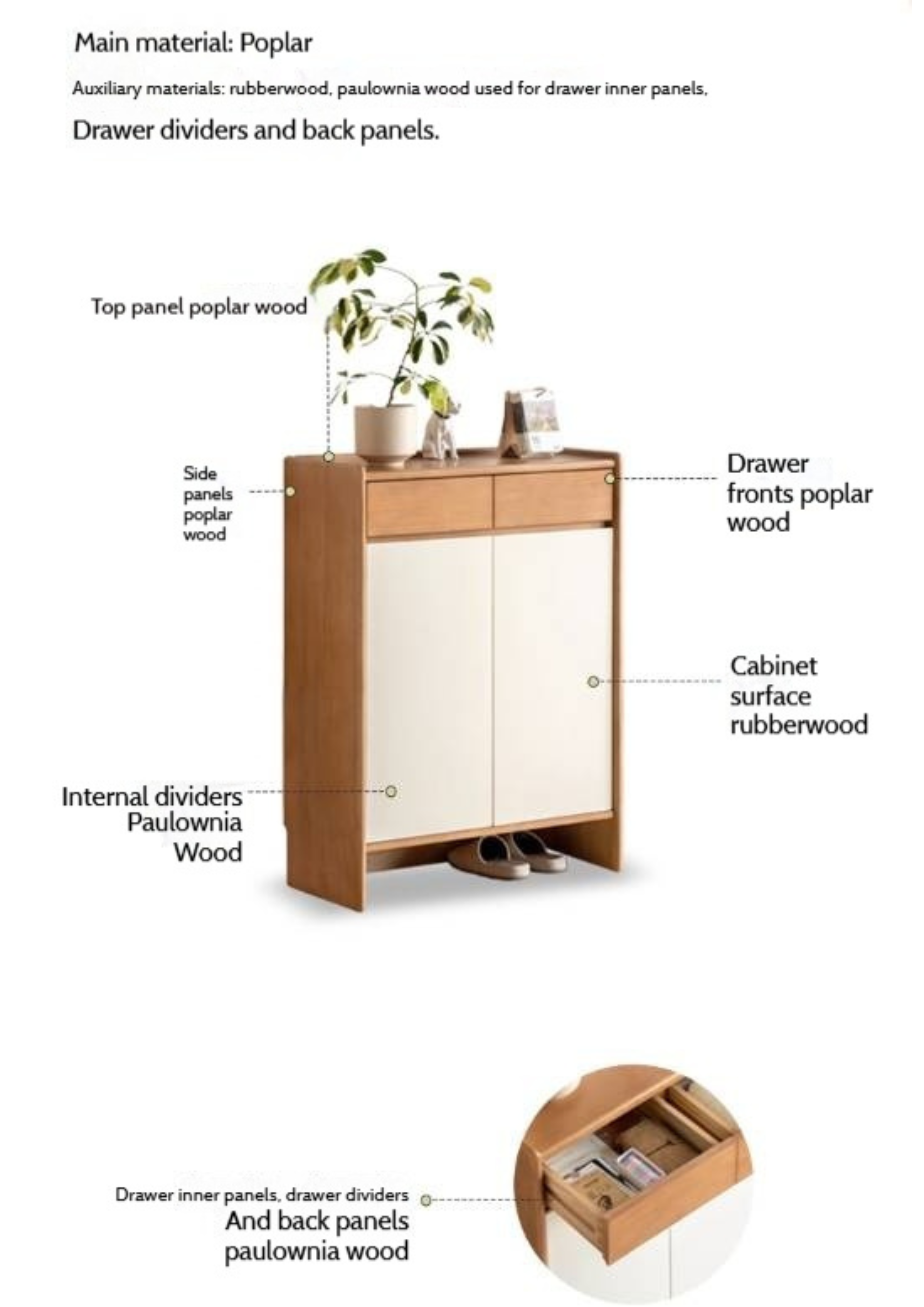 Poplar Solid Wood Shoe Cabinet