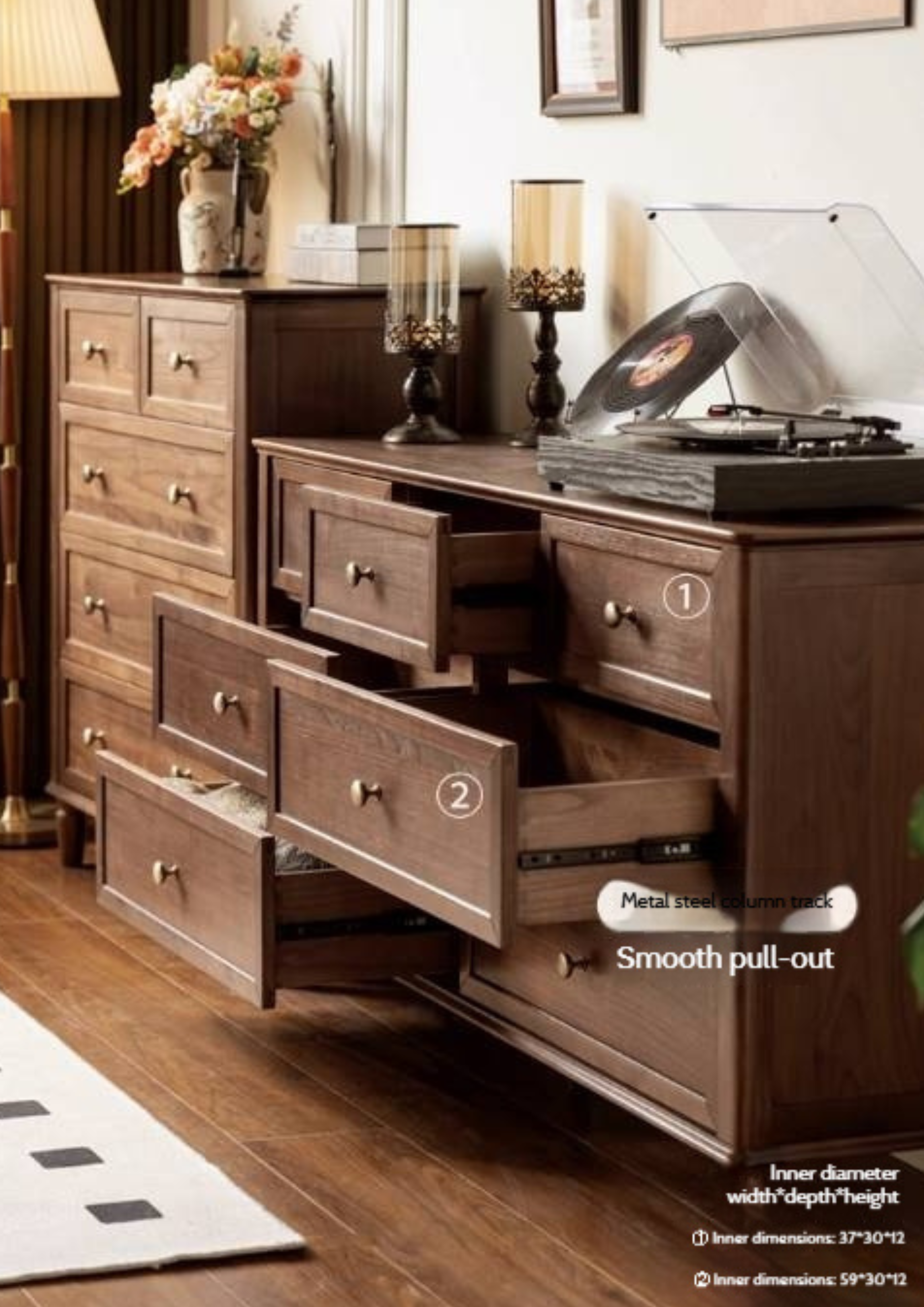 Black Walnut Solid Wood American Retro Chest of Drawers