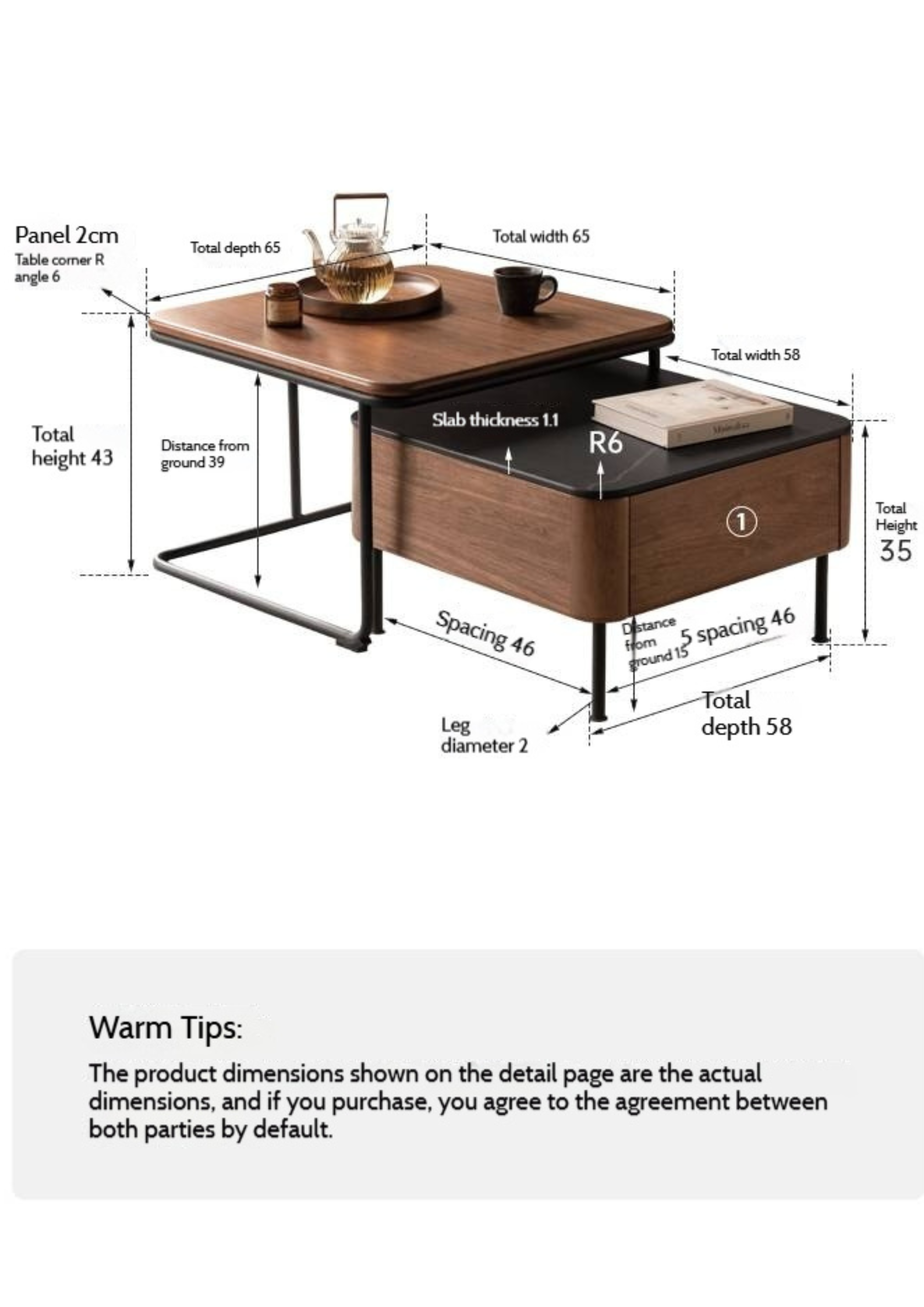 Sandalwood Solid Wood Italian Light Luxury Rock Plate Tea Table