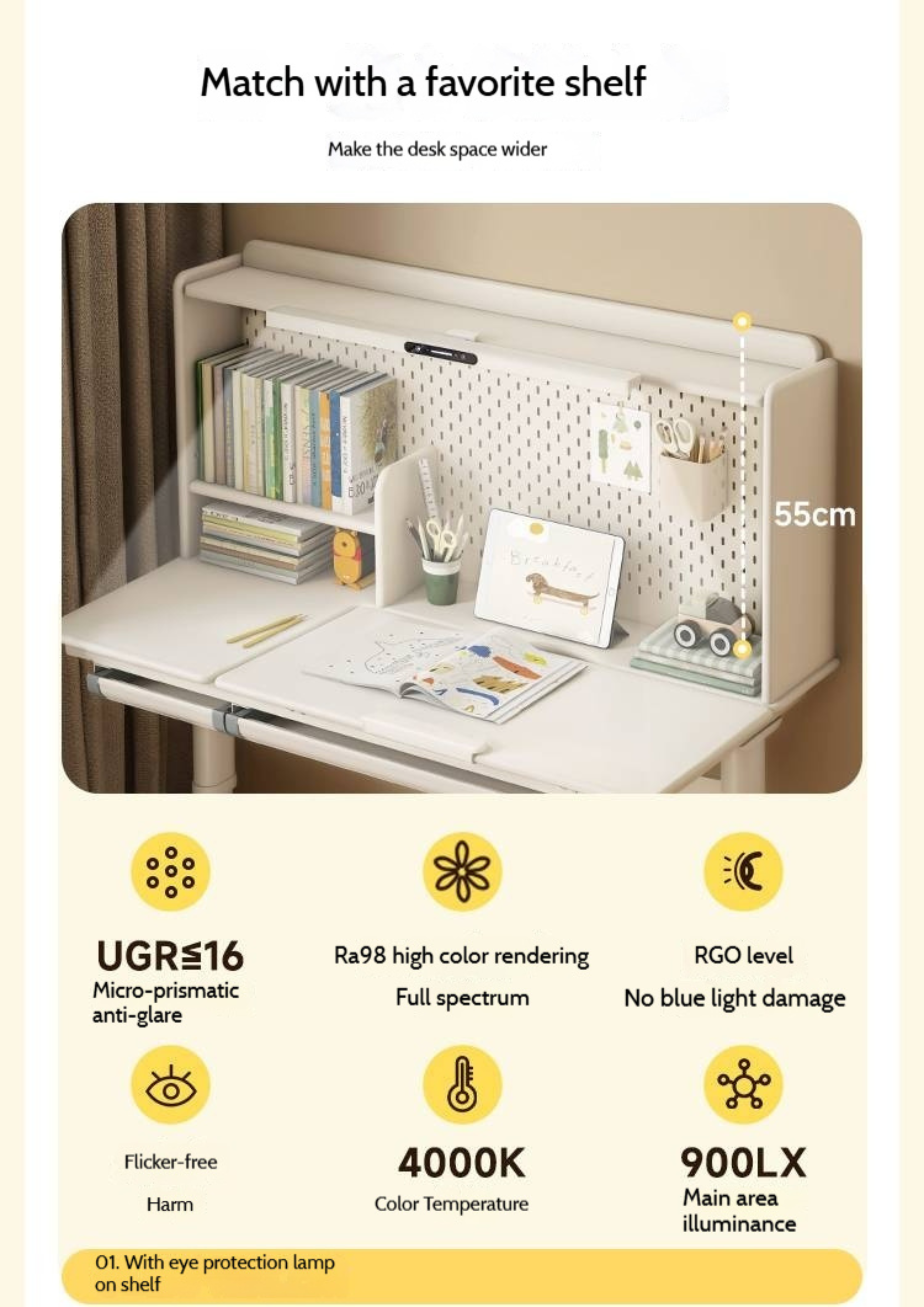 Solid Rubberwood Cream Style Children's Learning Desk