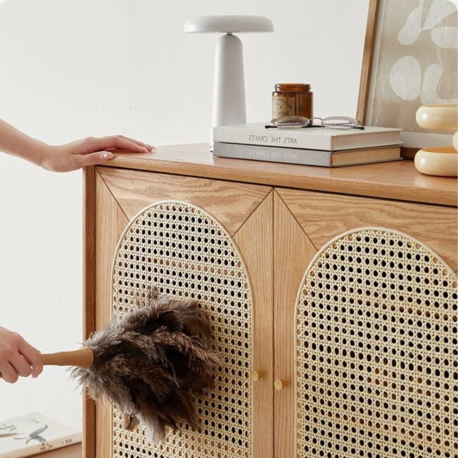 Oak Solid Wood Rattan Shoe Cabinet