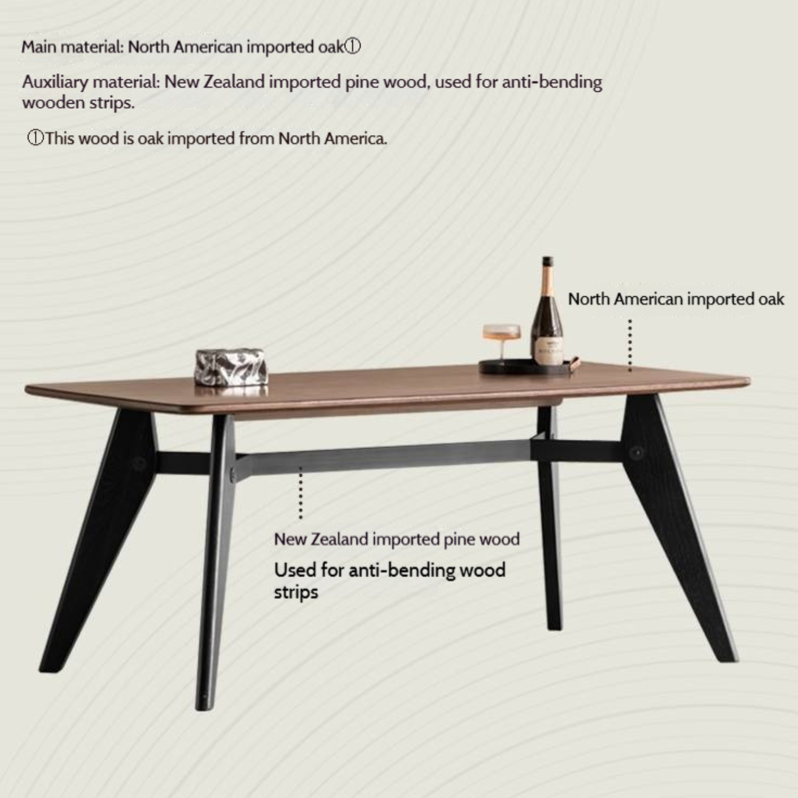 Oak Solid Wood Italian Light Luxury Dining Table