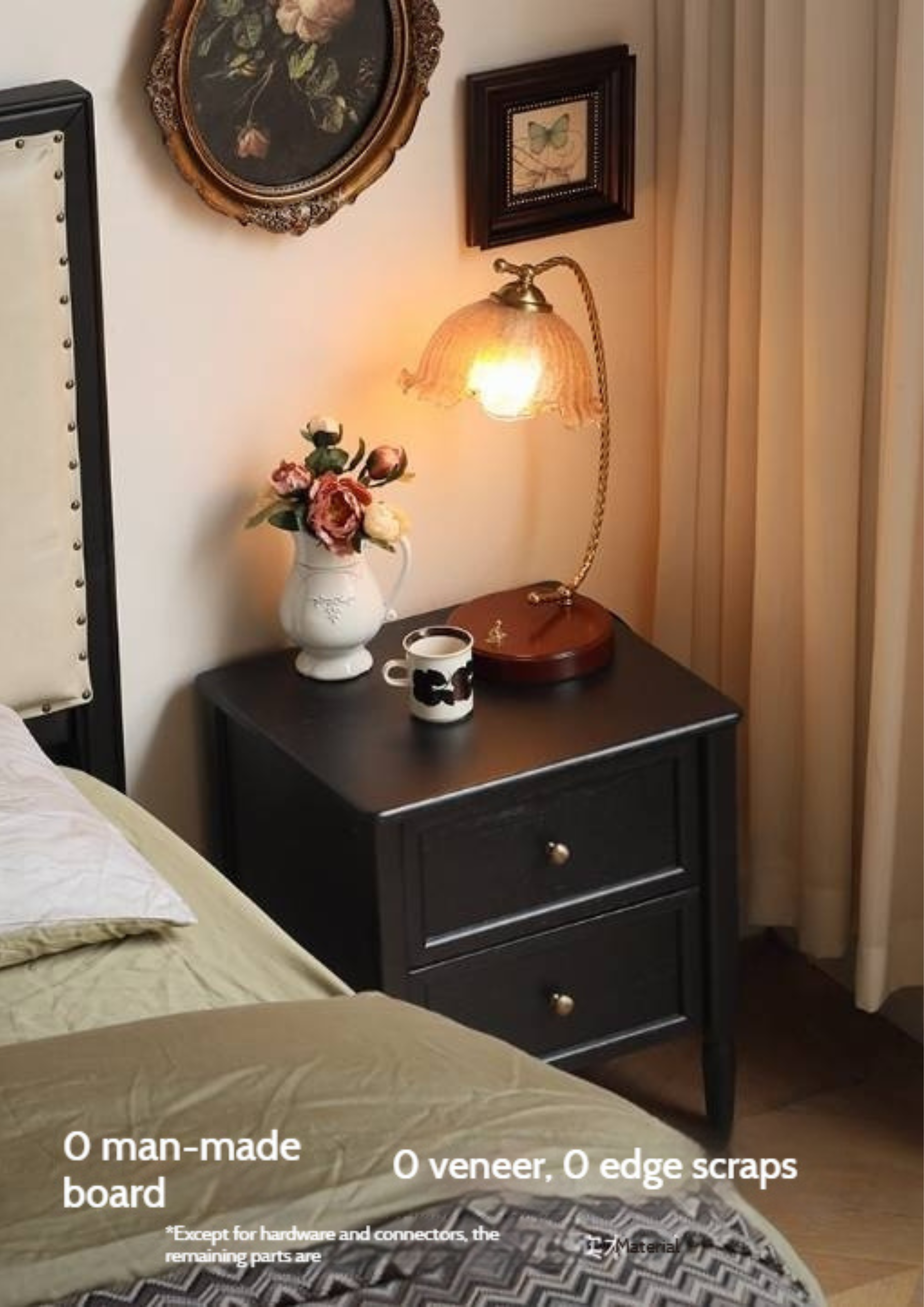 Solid Rubberwood Retro Style, American Style Nightstand