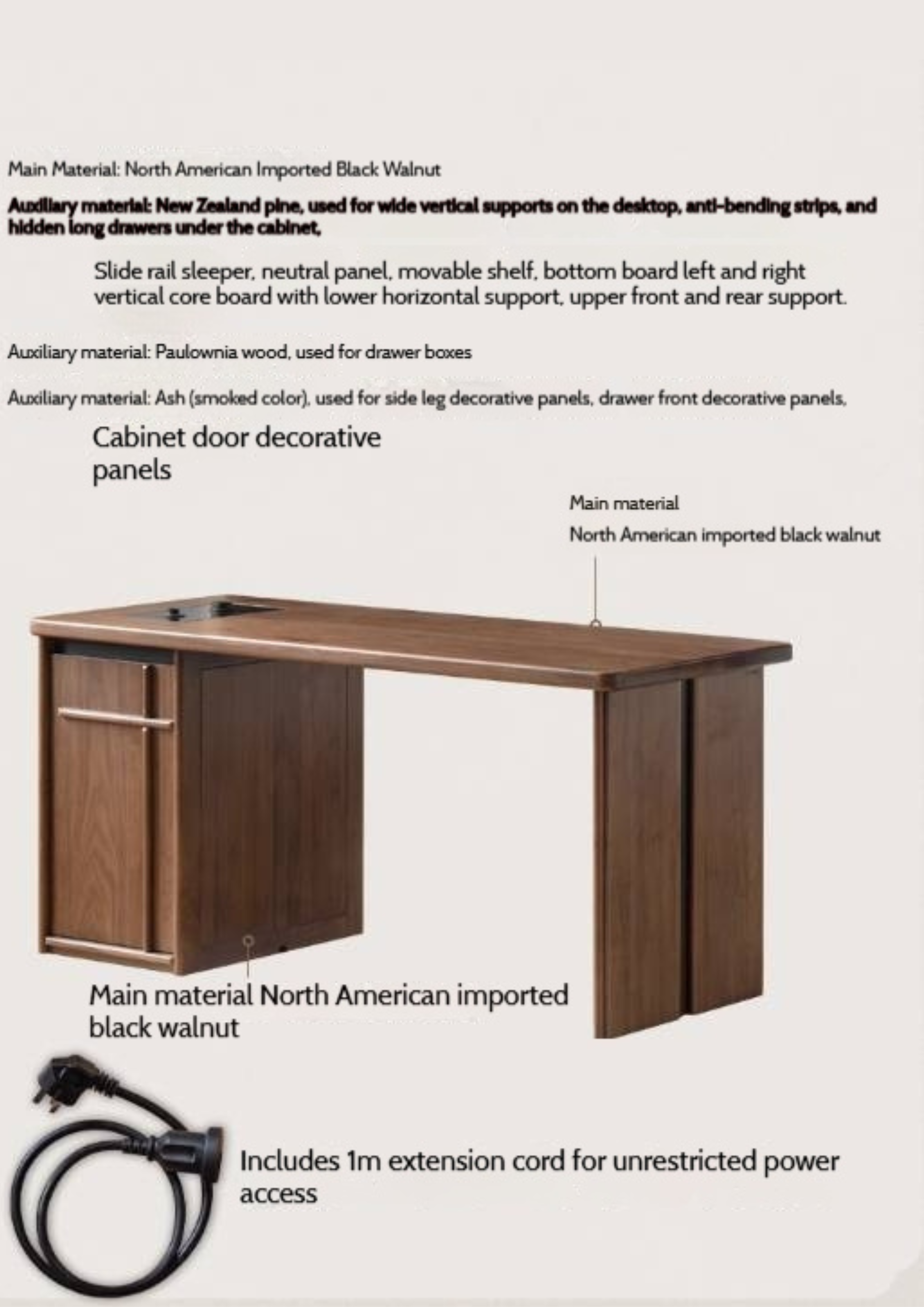 Black Walnut Solid Wood Rectangular Tea Table with Tea Tray