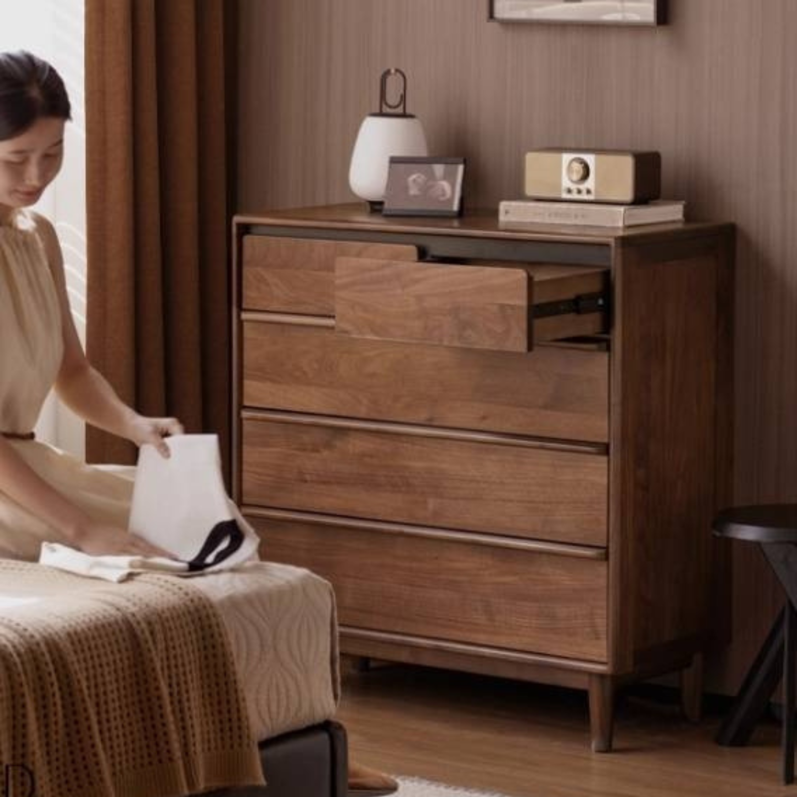 Black Walnut Solid Wood Cabinet Italian Light Luxury Chest of Drawers