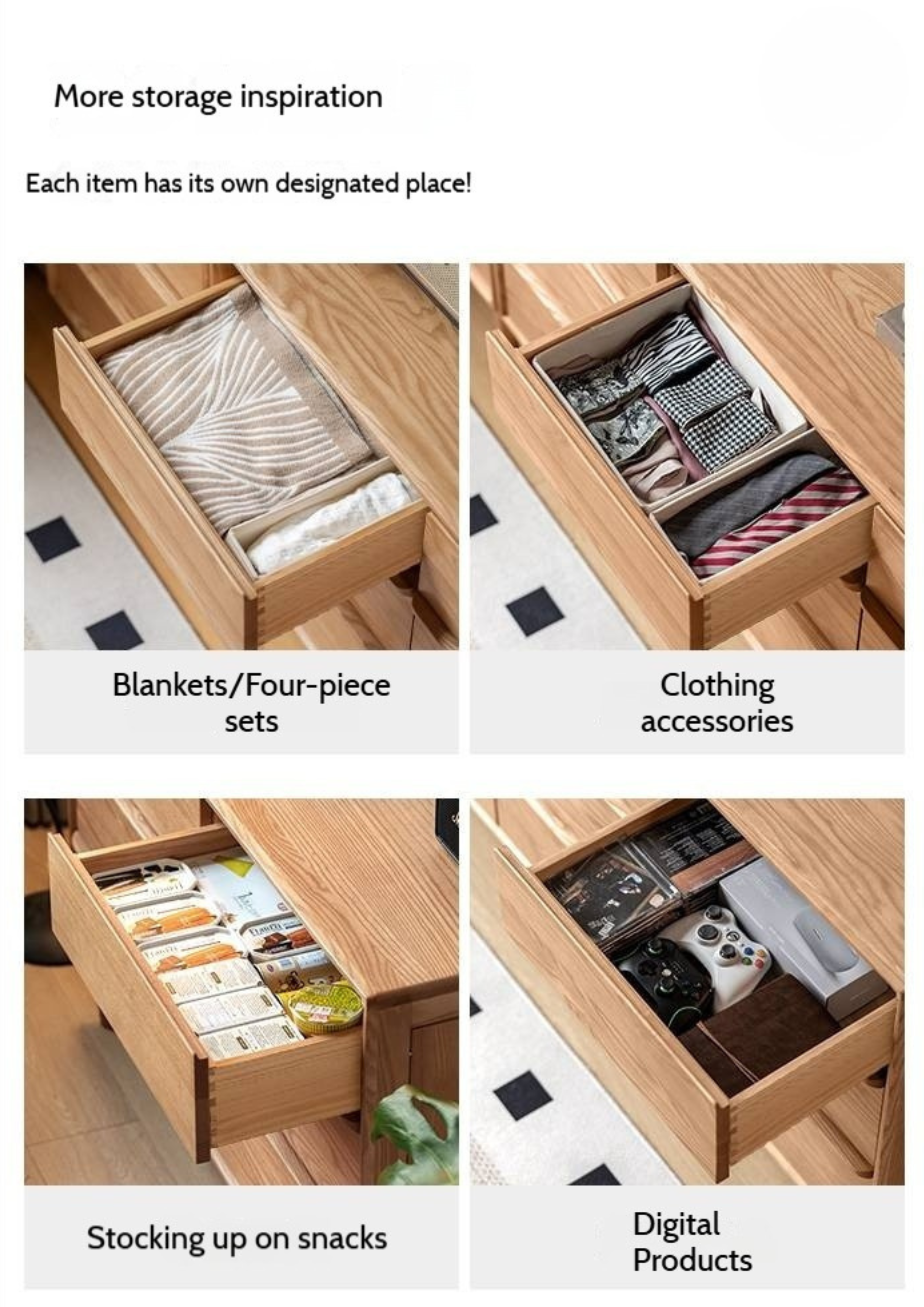 Ash Solid Wood Storage Drawer Cabinet