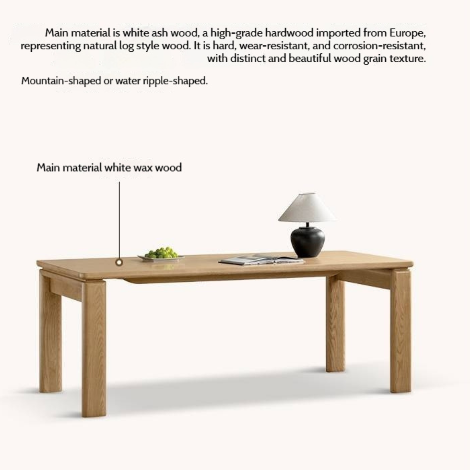 Ash Solid Wood Modern Log Style Dining Table