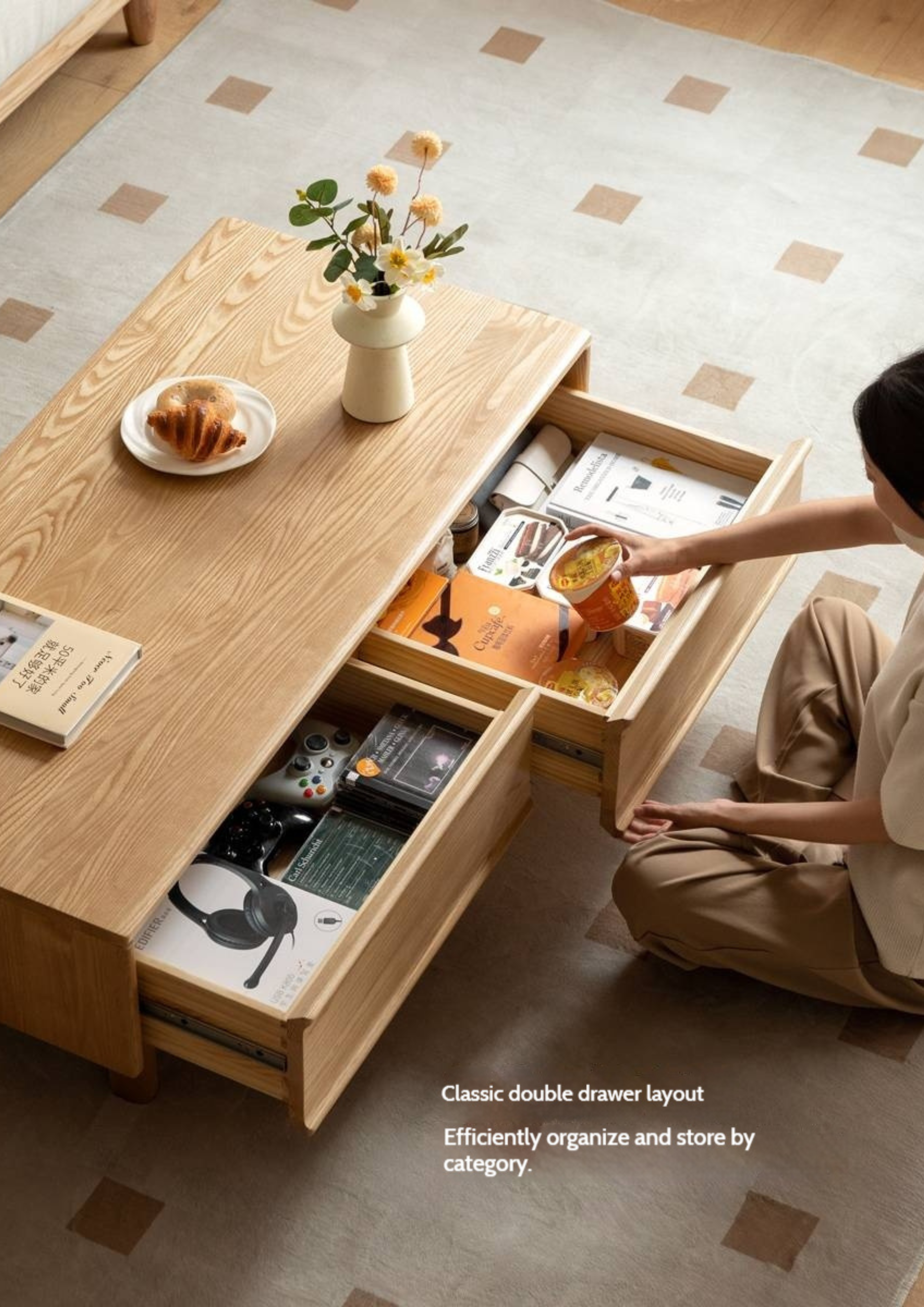 Oak, Ash Solid Wood Dual-Purpose Modern Tea Table