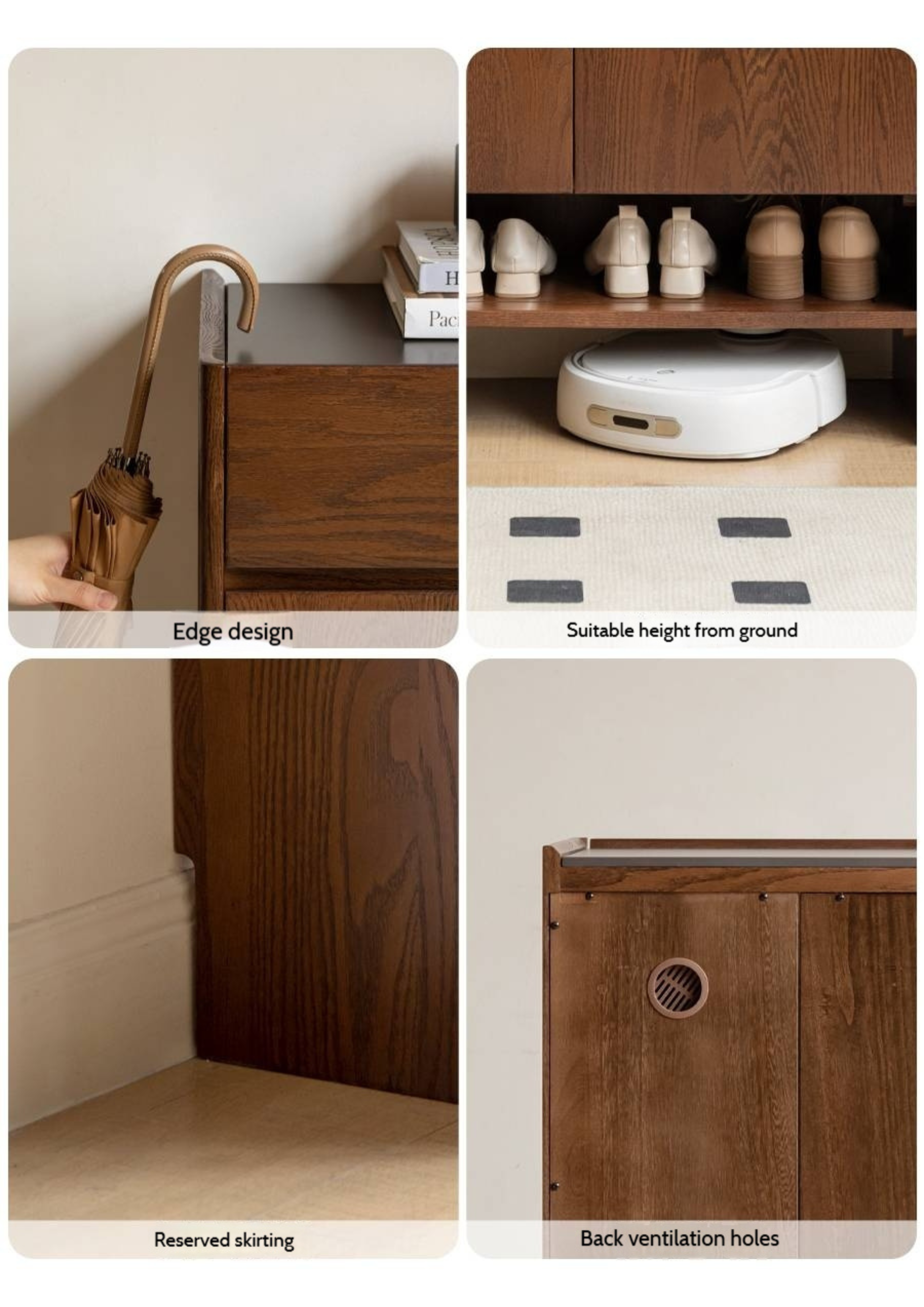 Oak Solid Wood Rock Plate Shoe Cabinet