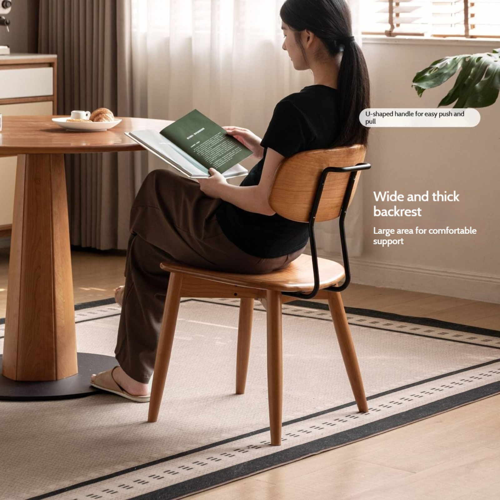 Set 4 pcs Cherry Solid Wood Bauhaus Style Retro Dining Chair