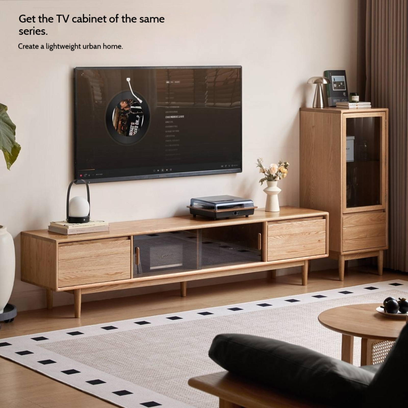 Oak Solid Wood Modern Simple Storage Side Cabinet.