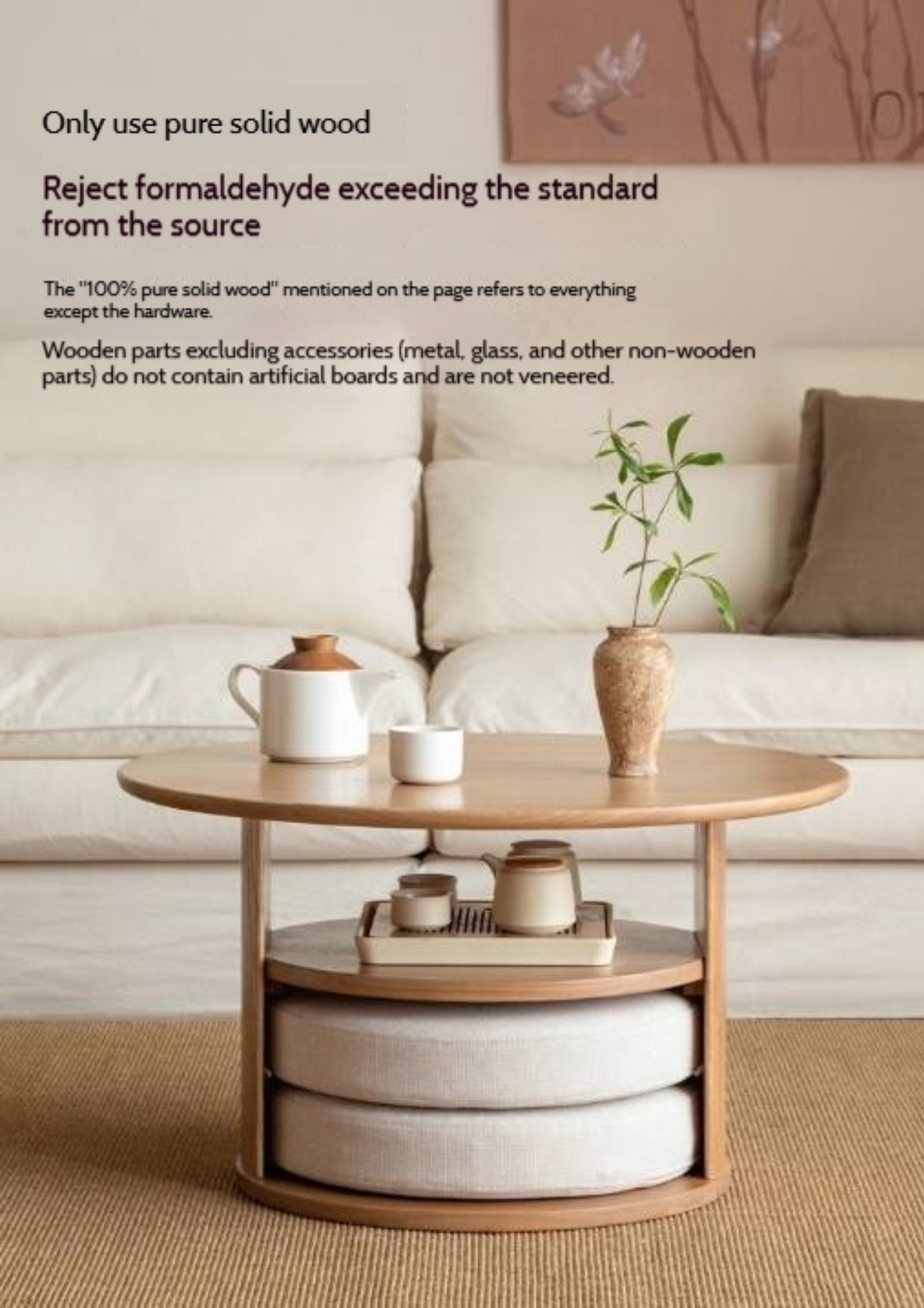 Pine Solid Wood Round Tea Table