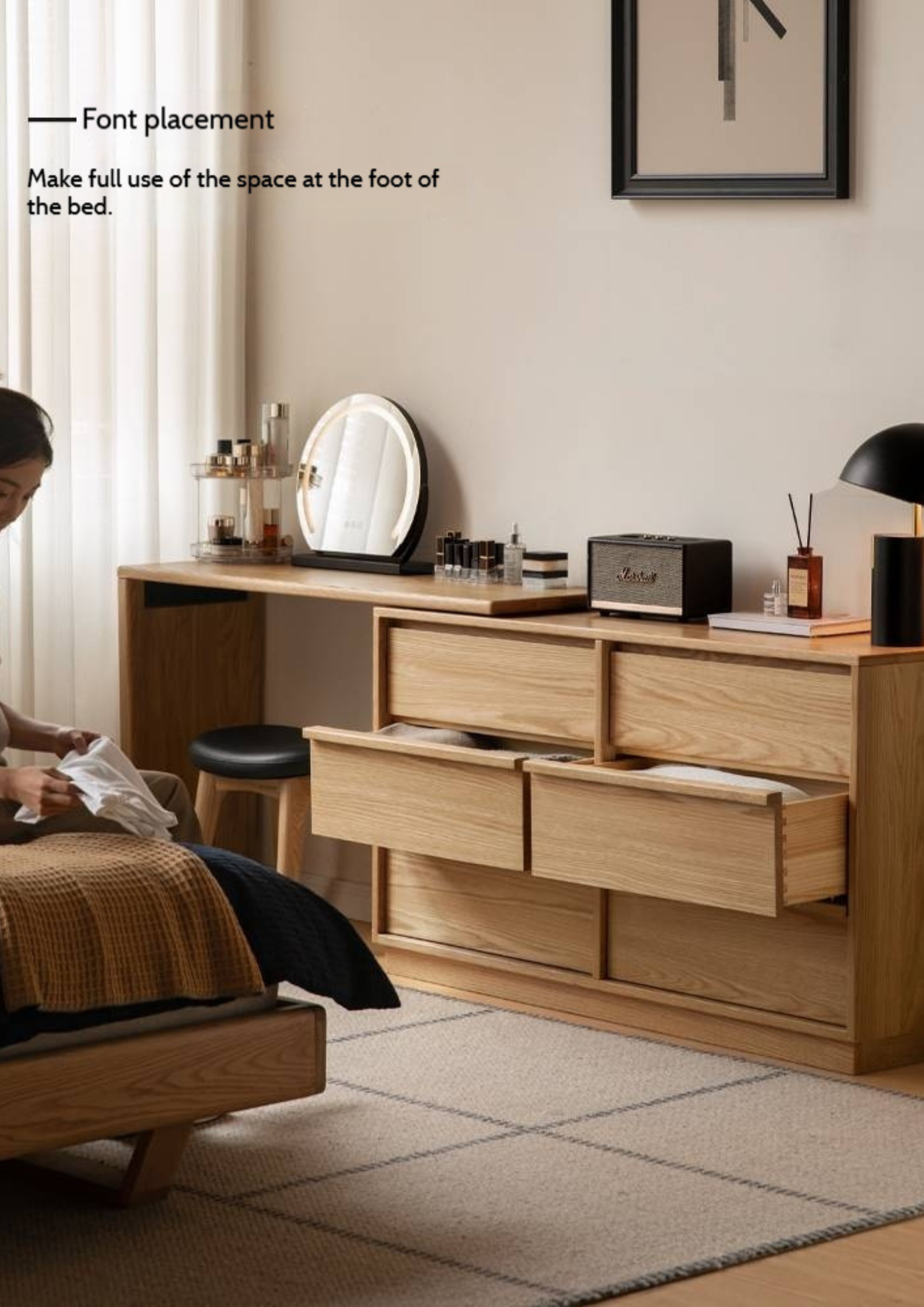 Oak Solid Wood Rotating Skeleton Dressing Table