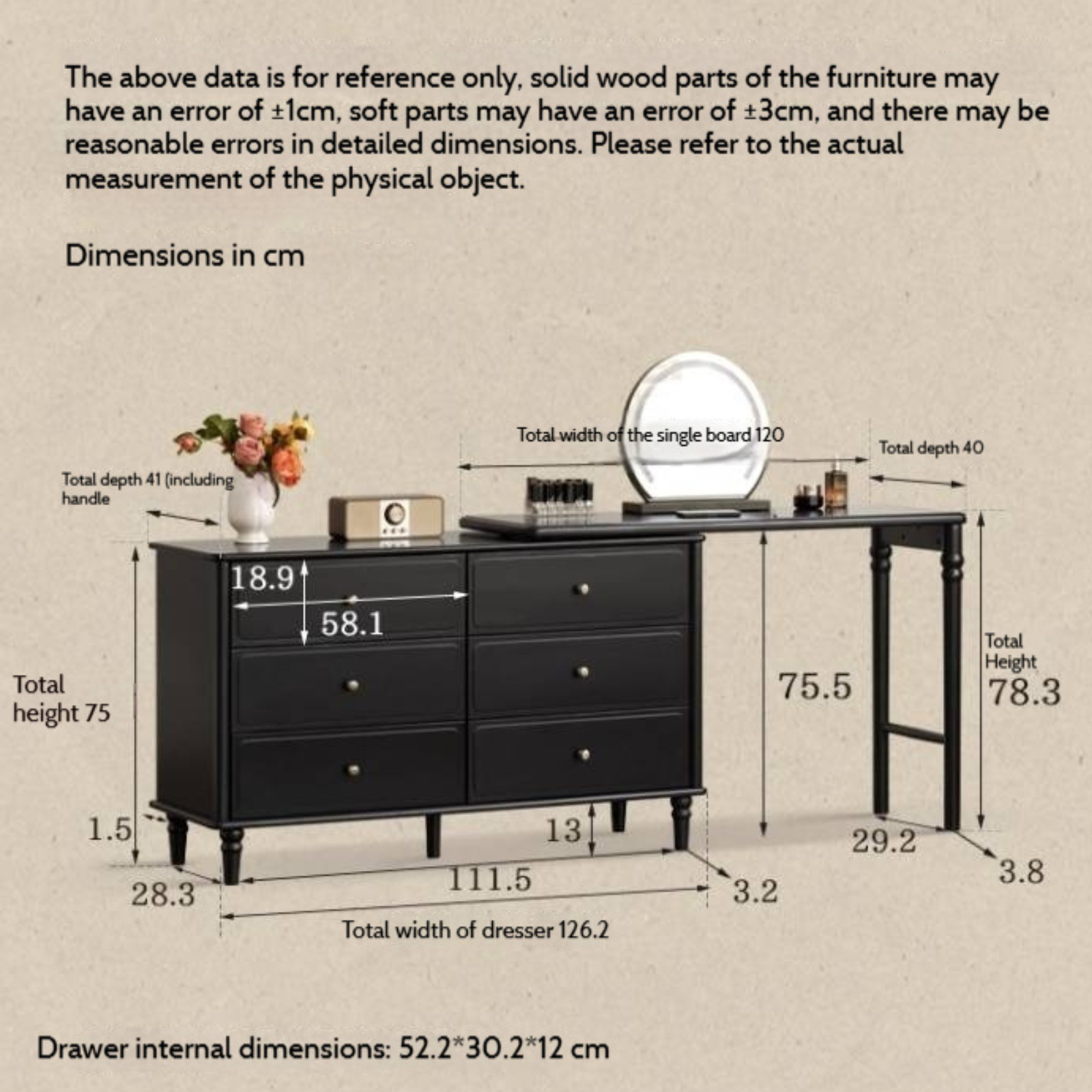 Solid Rubberwood French Retro Vanity Table
