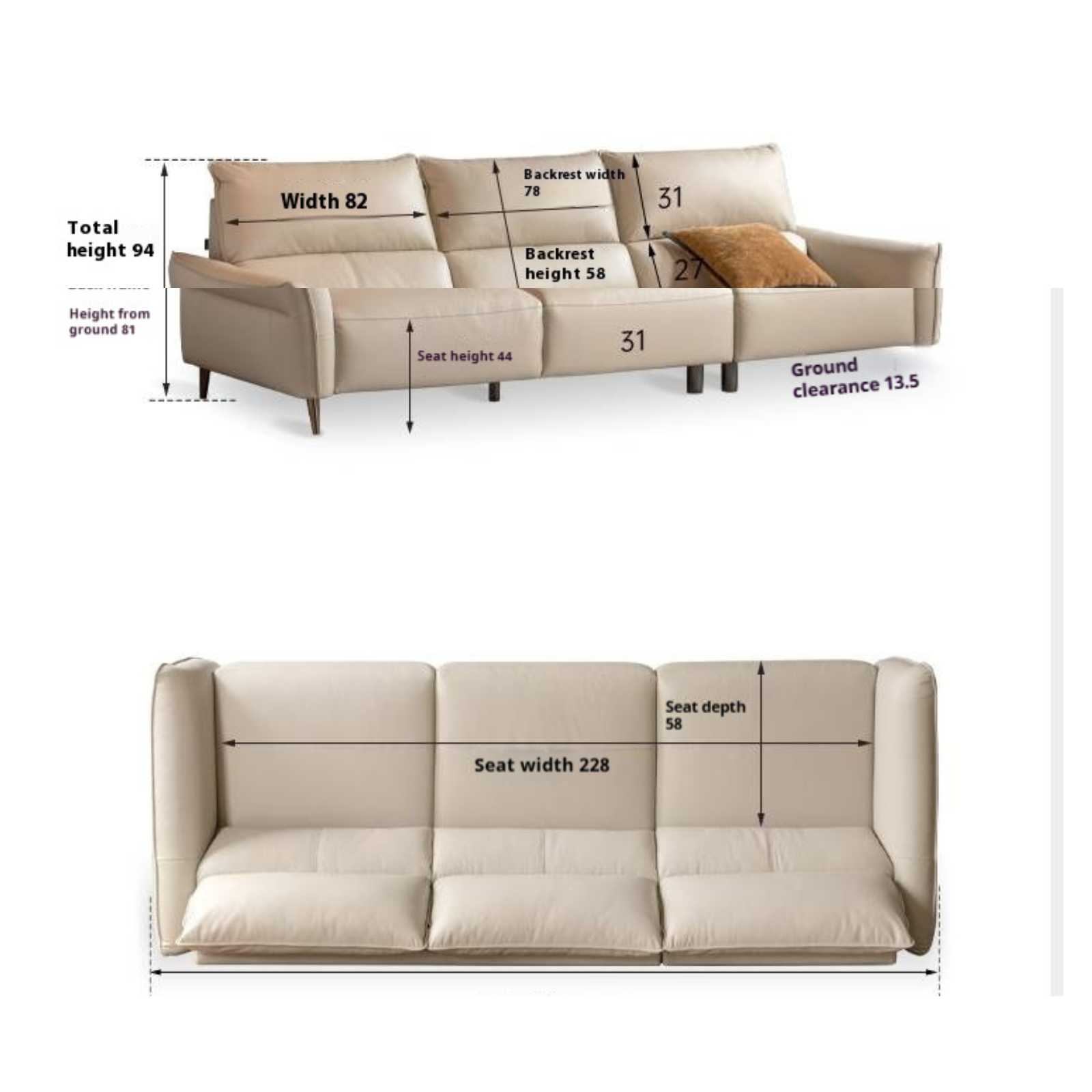 Genuine Top Grain Leather Modern Sofa, Clean Line Contemporary Design