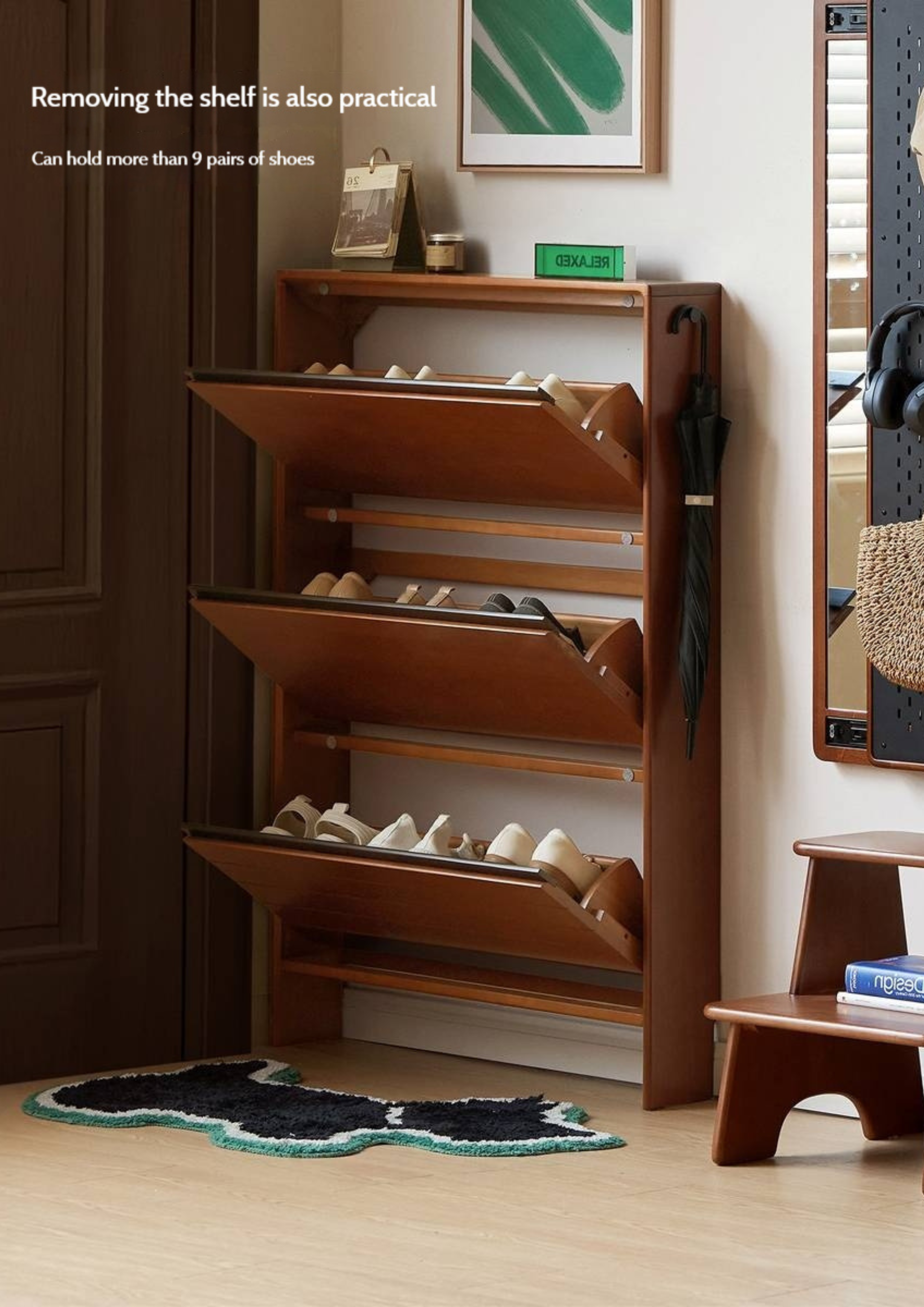 Poplar Solid Wood Middle-Age Ultra-Thin Shoe Cabinet