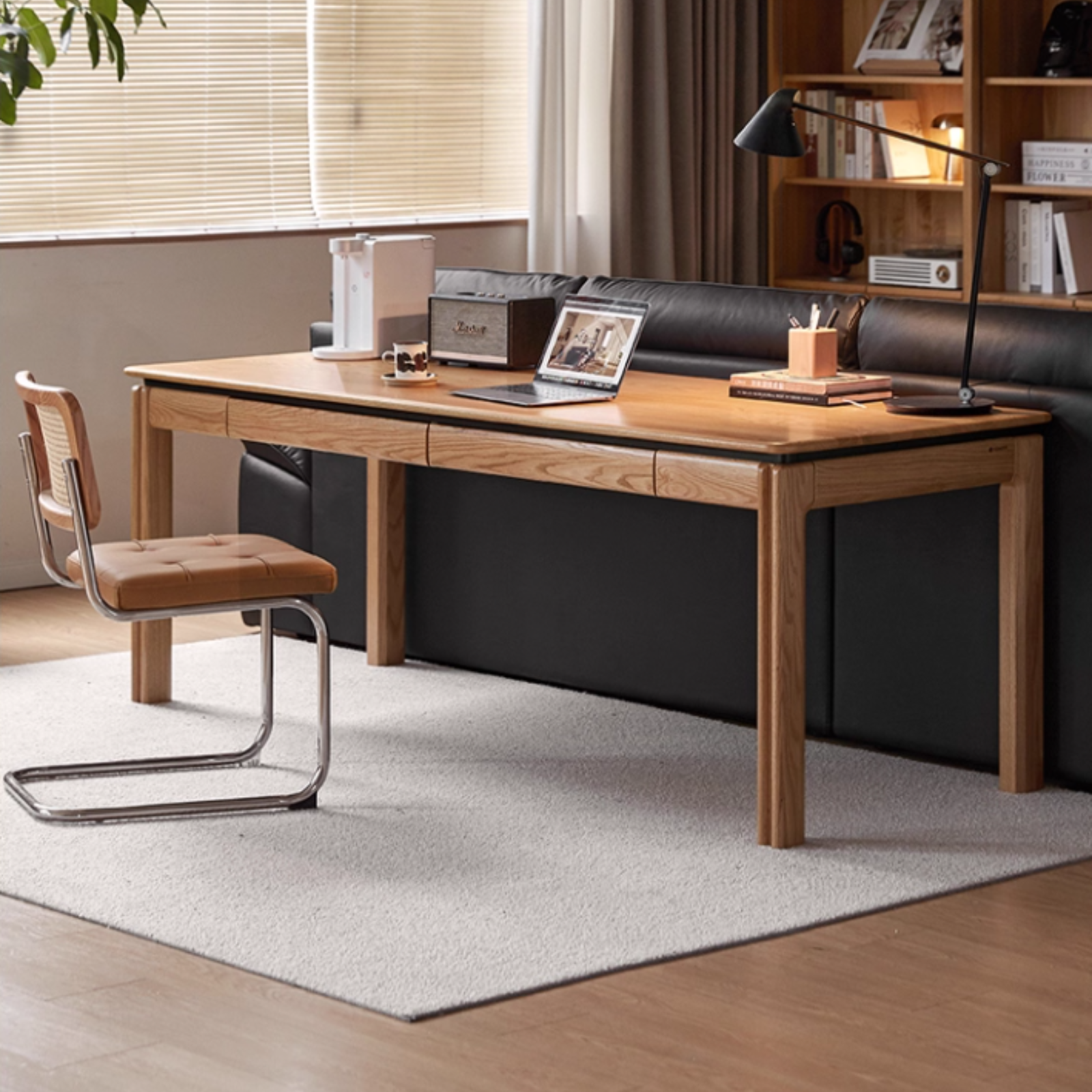 Oak, Ash Solid Wood Modern Minimalist Office Desk with Drawers
