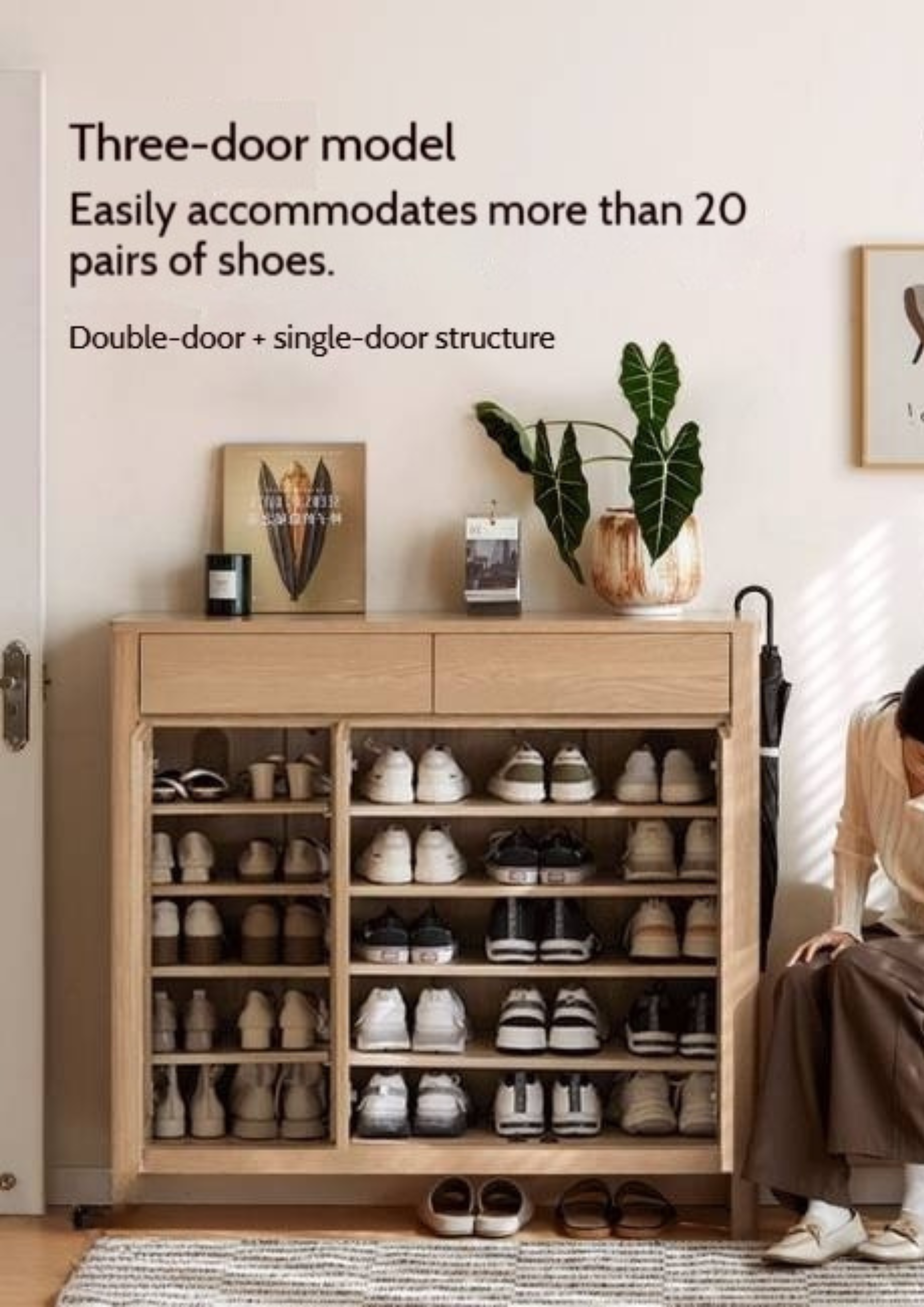 Ash Solid Wood Modern Large Shoe Cabinet