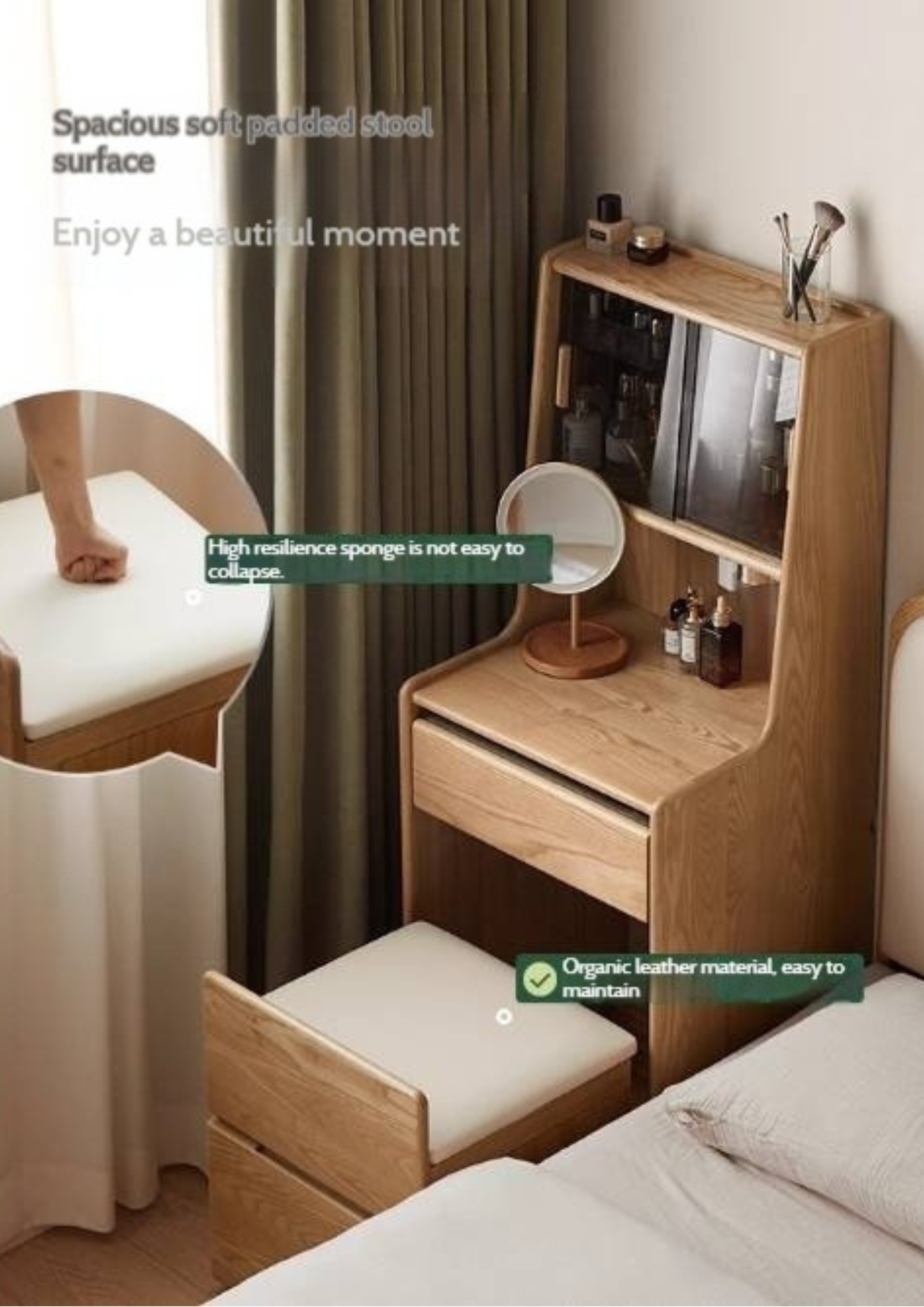 Ash Solid Wood Original Wood Style Multifunctional Dressing Table