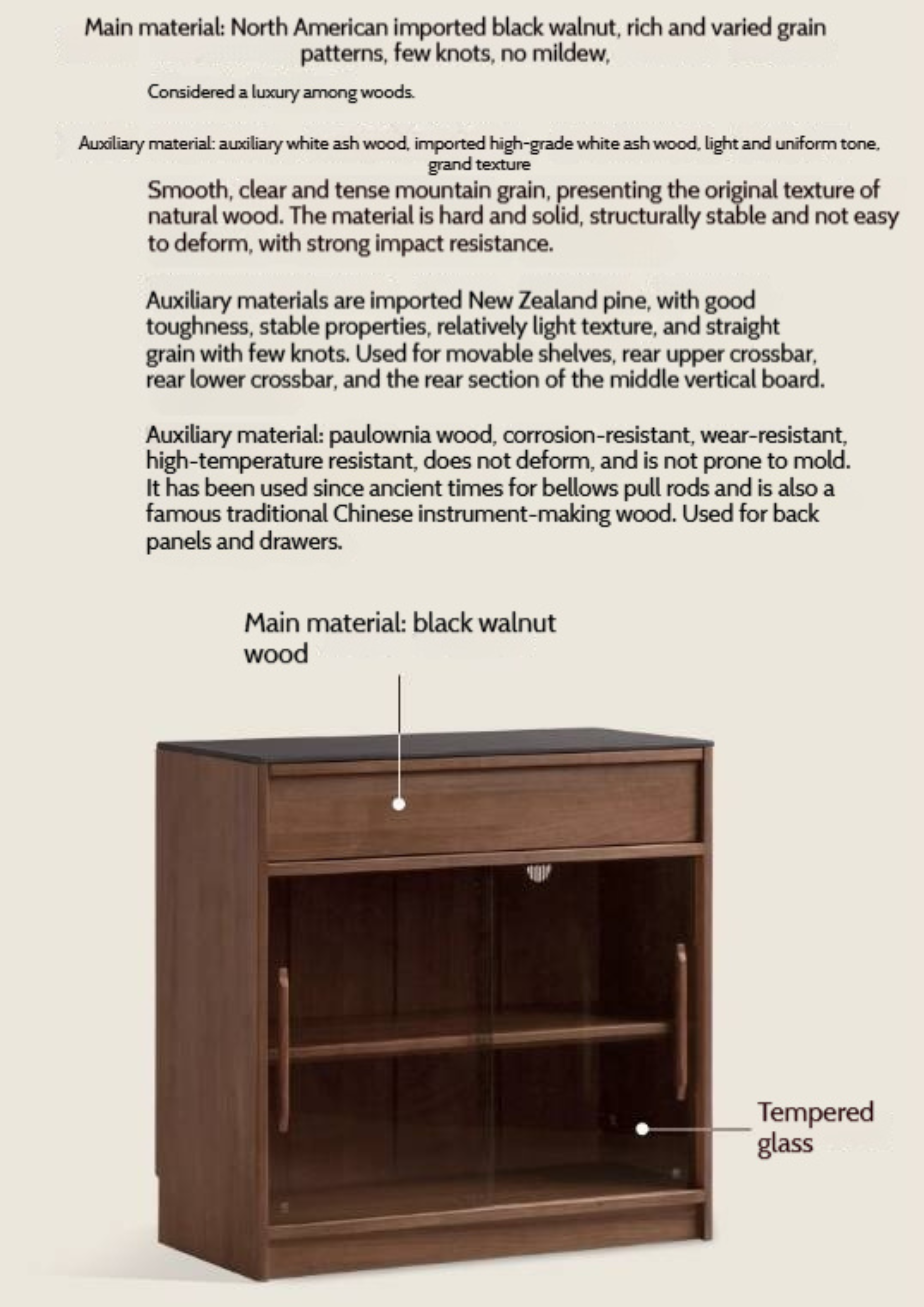 Black Walnut, Ash Solid Wood Light Luxury Style Rock Board Sideboard