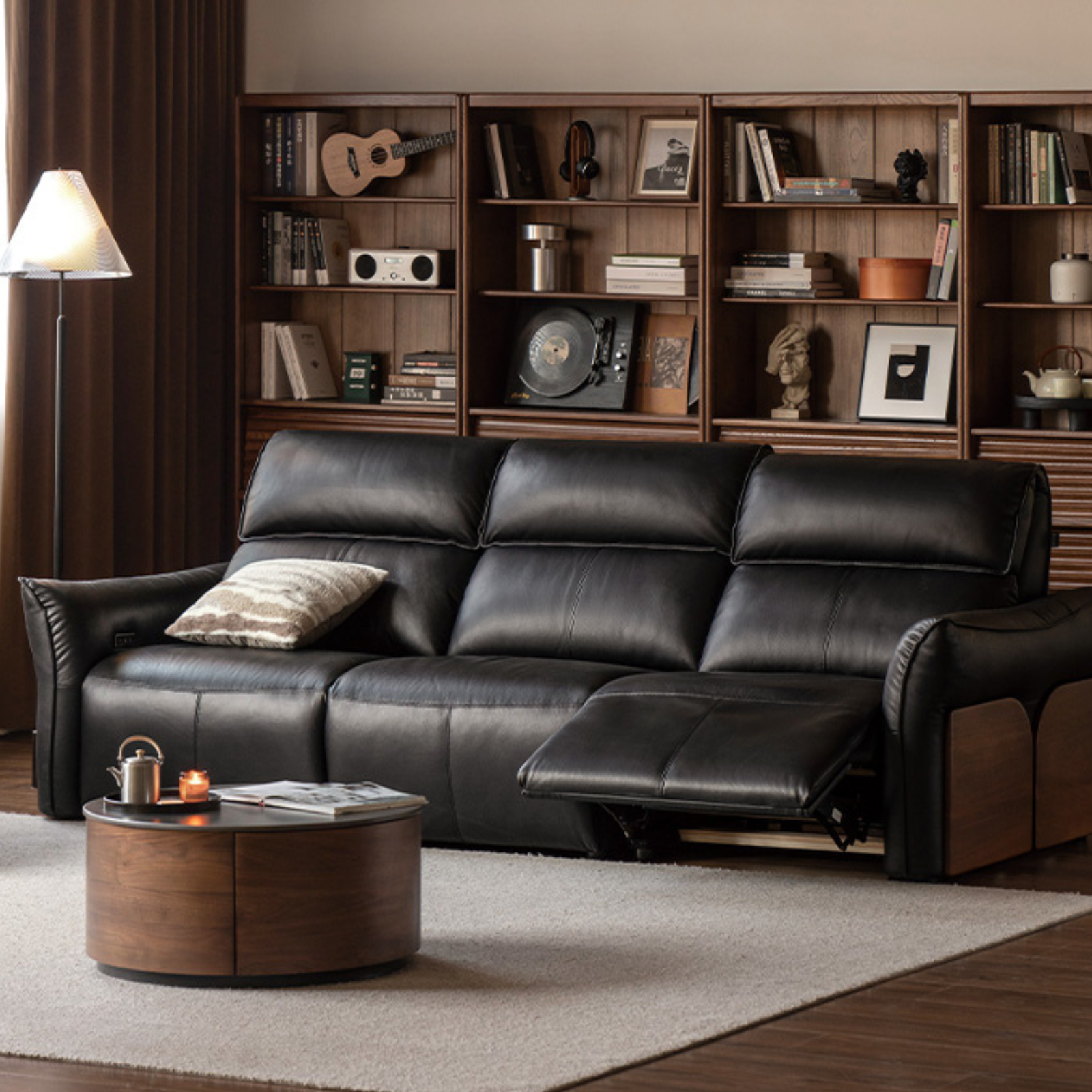 Black walnut solid wood Top Grain Top Grain Genuine Leather Zero Wall Power Reclining Sofa Zero Wall Power Reclining Sofa