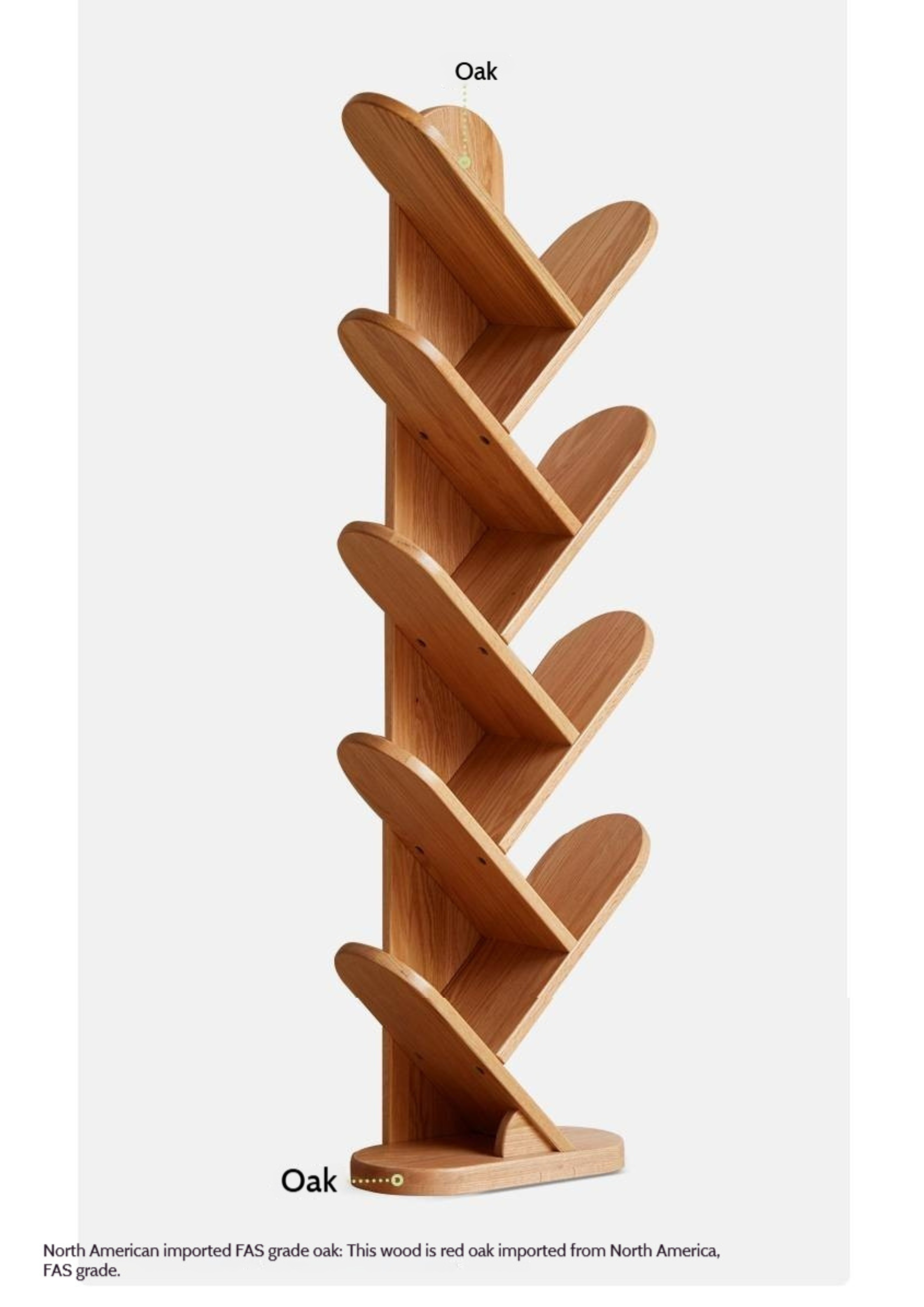 Oak, Cherry, Solid Rubberwood Multi-Layer Creative Corner Bookshelf