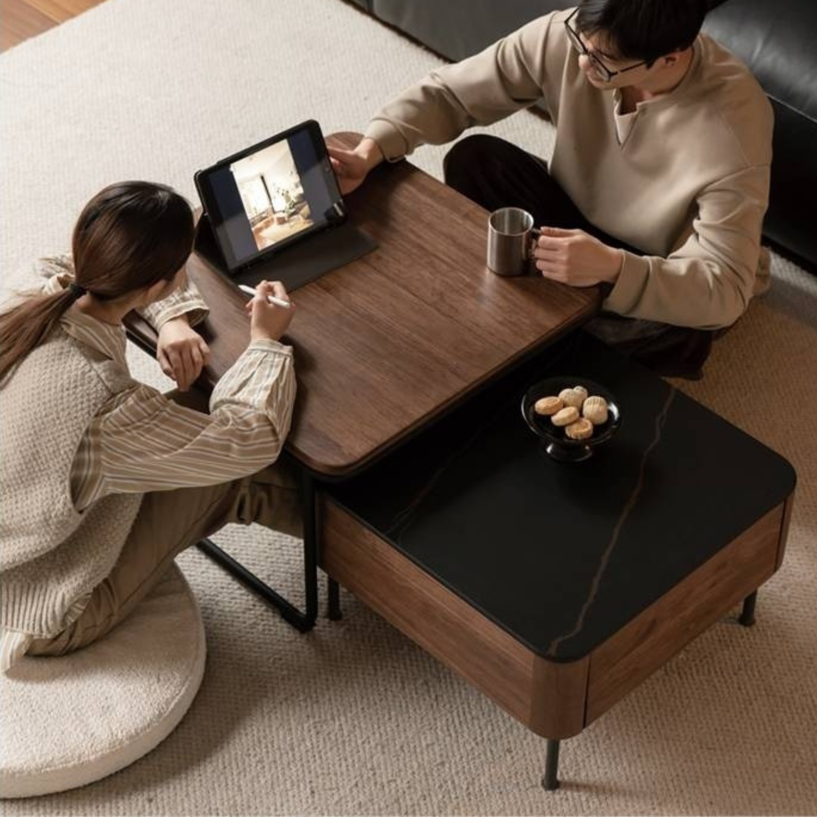 Sandalwood Solid Wood Italian Light Luxury Rock Plate Coffee Table